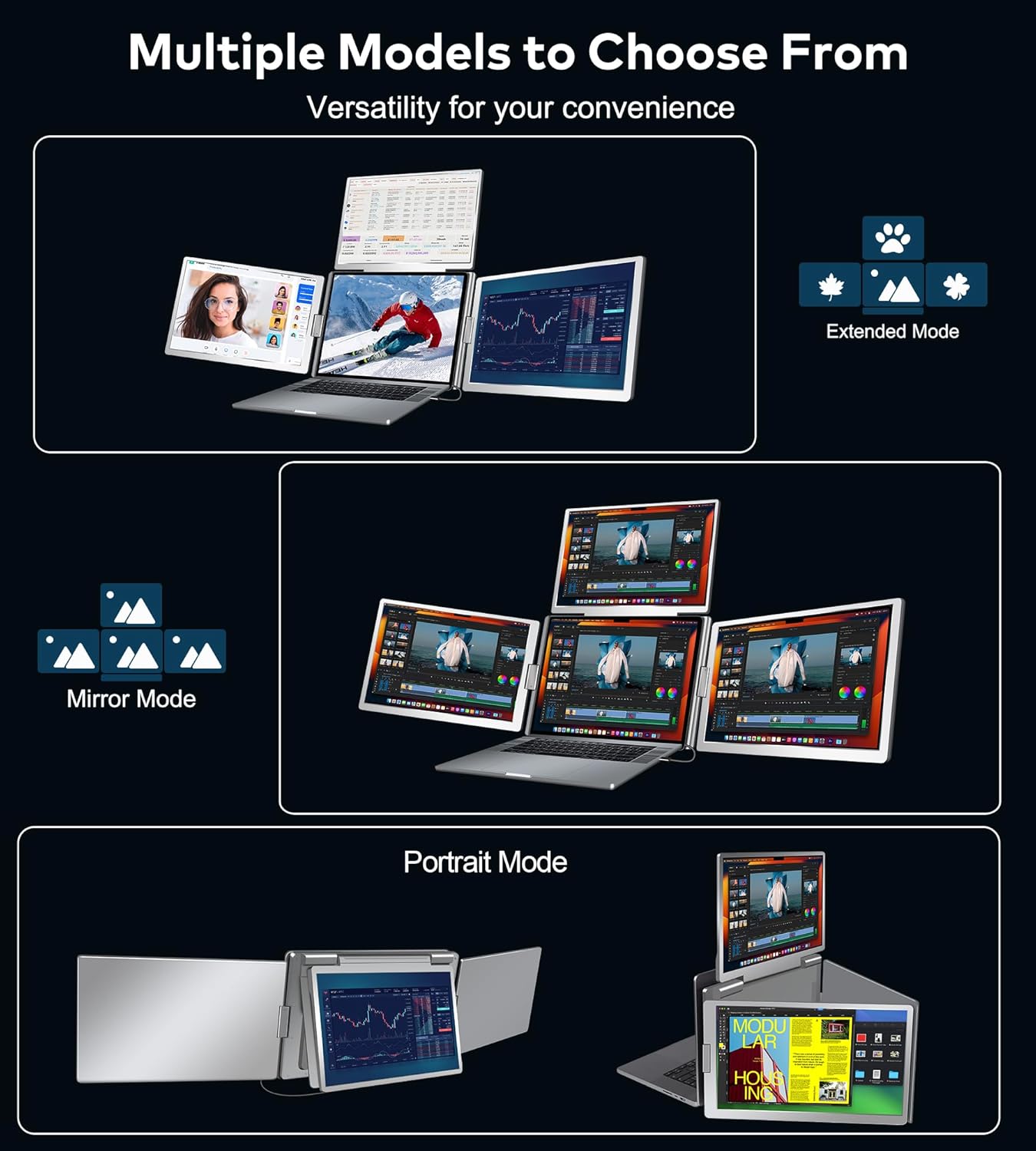 FOPO 14" Laptop Screen Extender, FHD 1200P IPS Monitor Extender, Just 1 Cable for 3 Screens Quad Monitor, Triple Extender for 12"-17.3" Laptops, Compatible with Windows 10/11 and Mac M1/M2/M3 - Image 8