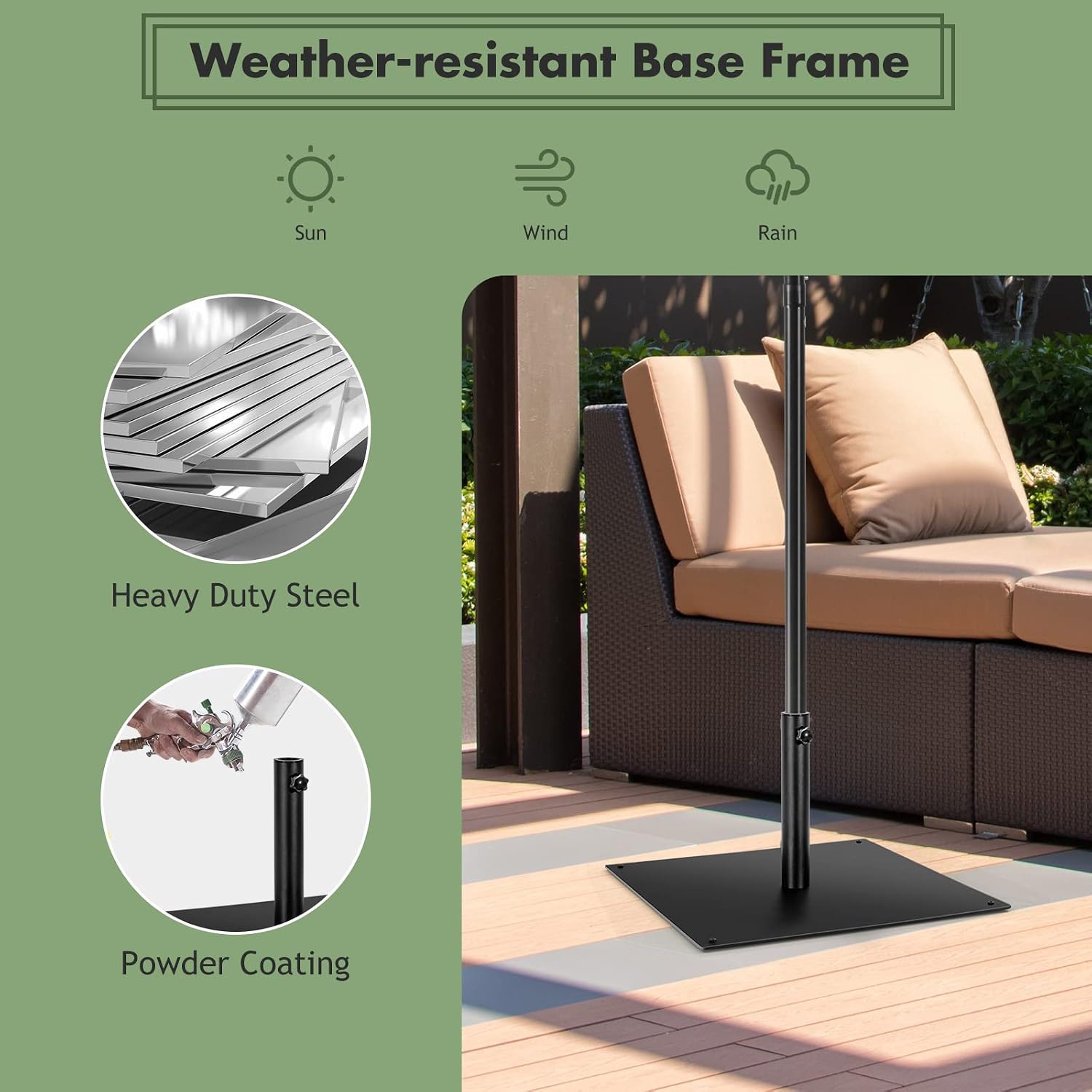 Giantex 42 lbs Patio Umbrella Base, 25 inch Heavy Duty Square Outdoor Umbrella Stand for 1.6''-1.9'' Poles, 4 Adjustable Pads Anchor Holes, Umbrella Holder for Deck Yard Poolside Garden