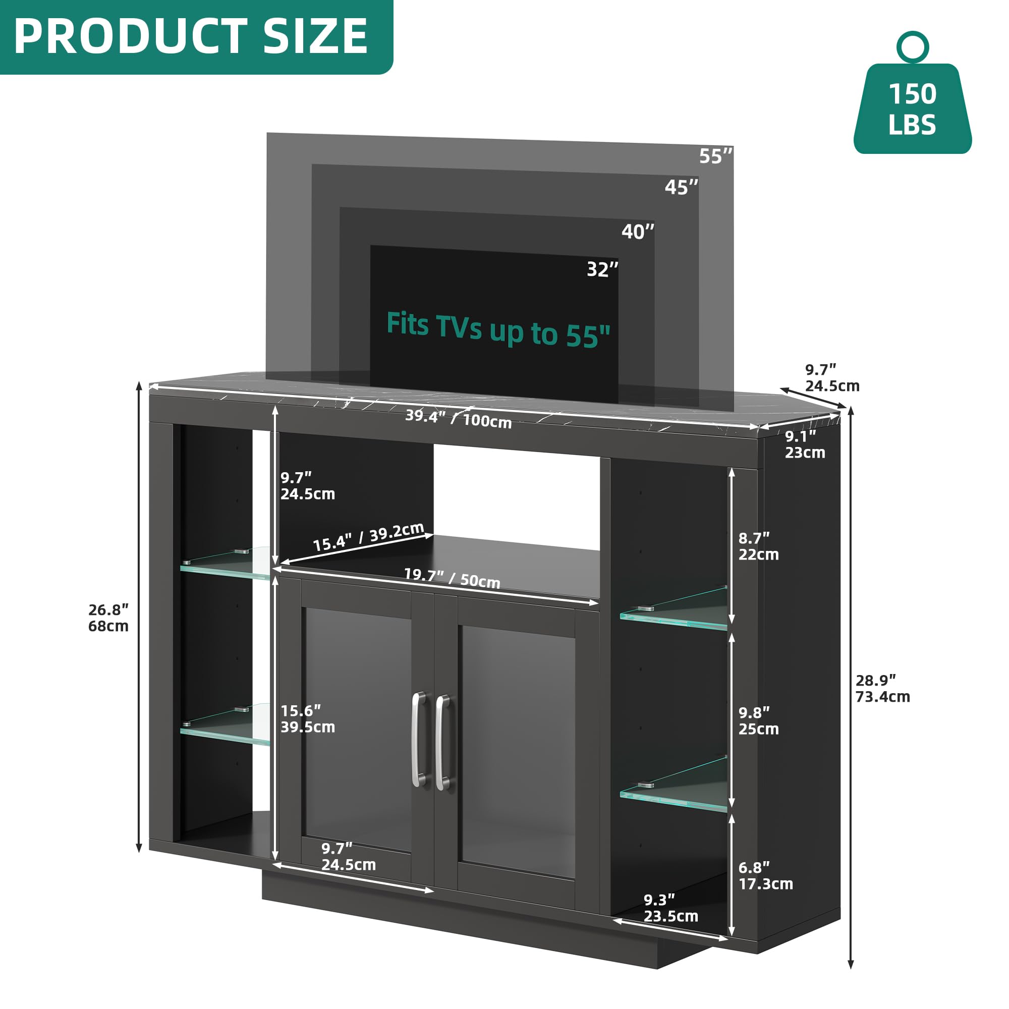 YITAHOME 100CM Mueble de TV esquinero con iluminación led RGB, Unidad de TV de Esquina para TV de hasta 55 Pulgadas con 7 estantes Abiertos del Centro de Entretenimiento de Juegos Estante de TV