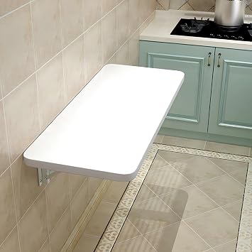 Laundry Floating Folding Table, Wood Wall Mounted Table, Bracket Heavy Duty, Drop Leaf Dining Stable Sturdy Table Small Wooden Desk Wall Table for Kitchen Laundry Office Room Restaurant Home Color