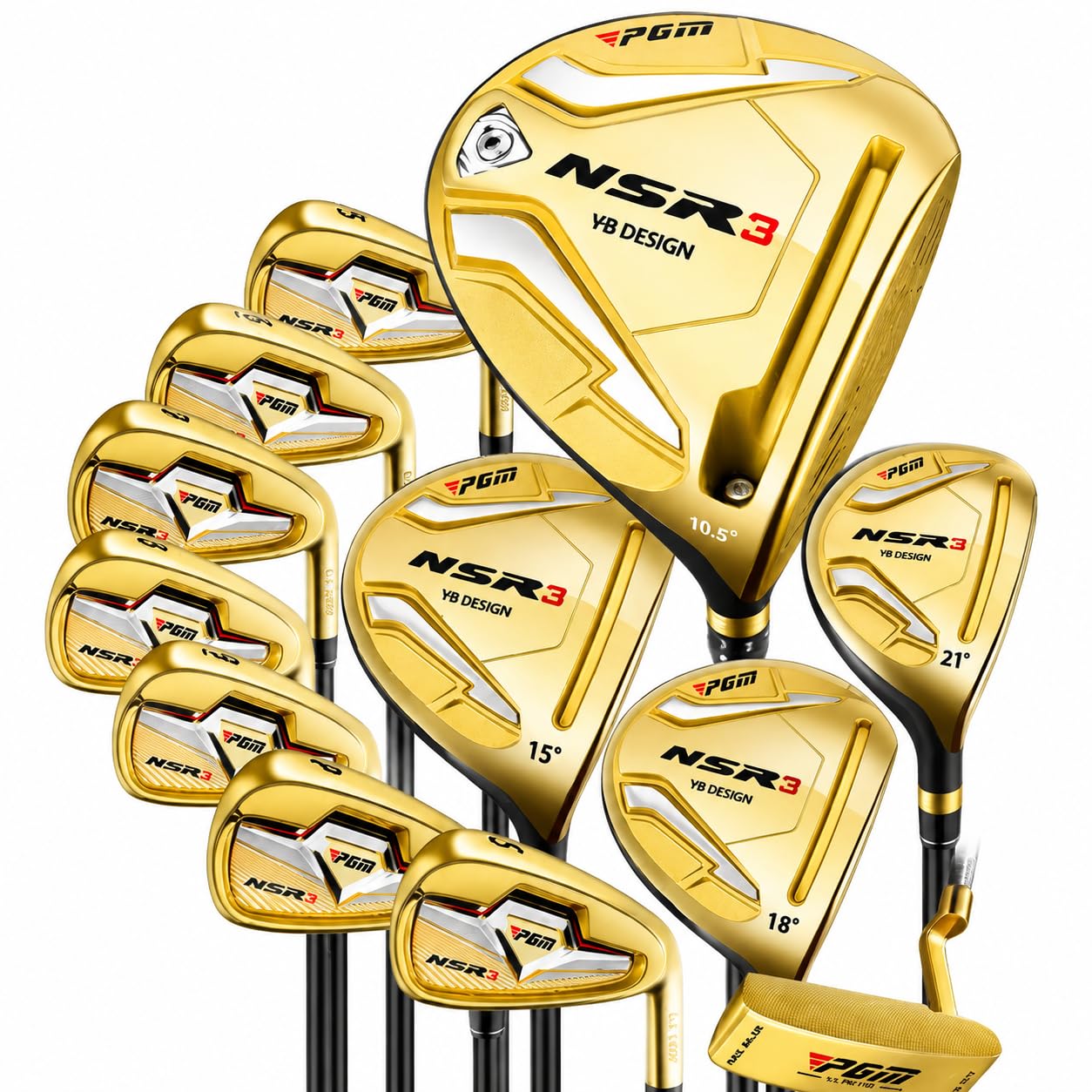 Set mazze da golf per uomo in metallo e fibra di carbonio, con sacca telescopica, metal, Terza generazione, oro, asta in carbonio di classe S