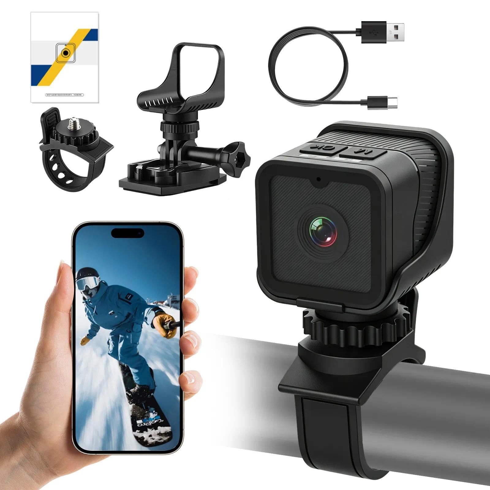 Mini Action Cam WiFi, 1080P HD & 120° Weitwinkel Sportkamera, Dashcam Fahrrad für Helm und Fahrrad Mit Loop Aufzeichnung, 3 Stunden großer Akku Actionkameras Wasserdichte Action-Kamera für den Alltag