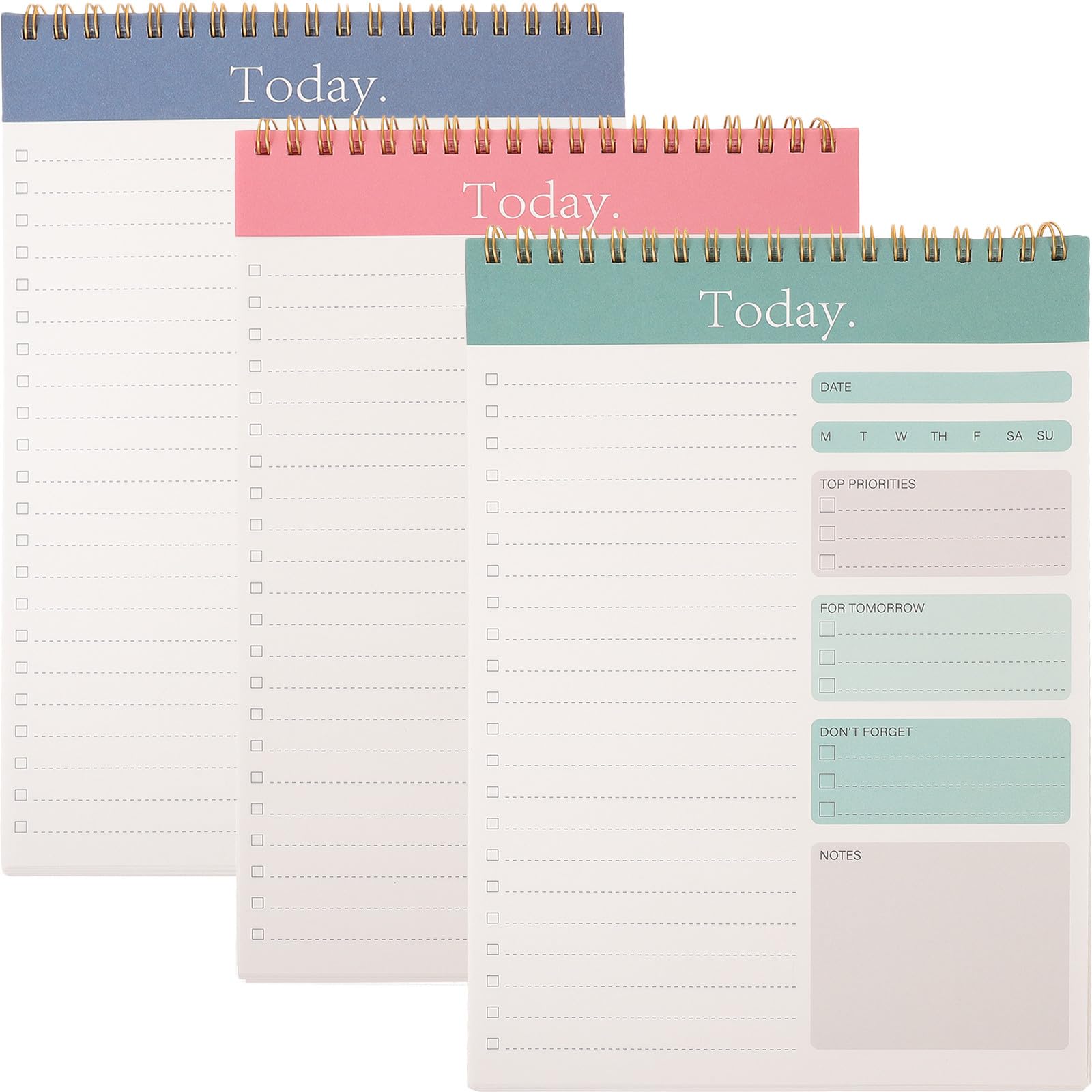 Bloc-notes Agenda Quotidien 3 Pièces à Reliure Spirale en Papier Portable, Pratique pour Planification des Tâches et Activités à Domicile