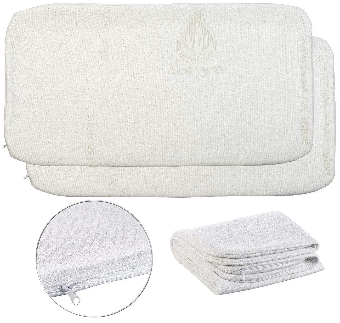newgen medicals Kitchen & Home - federe: Set di 2 Aloe Vera Fodere protettive per Cuscini per Il Collo, 40 x 80 cm (Cuscino Aloe Vera, Cuscino Il Collo Copertura 40x80