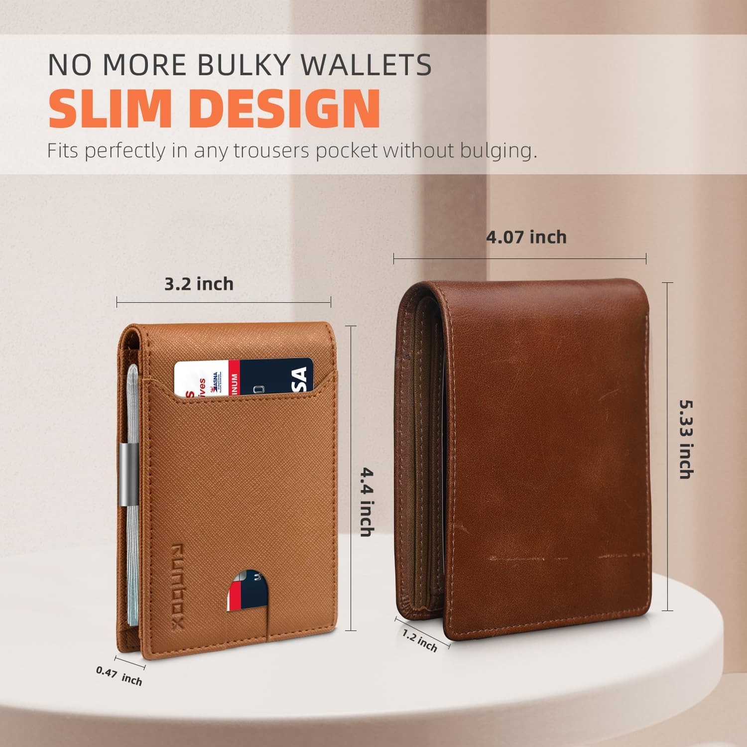 RUNBOX Slim Wallets for Men - Leather Money Clip Mens Wallet - RFID Blocking Front Pocket Bifold Wallet - Thin Credit Card Holder with Gift Box - Image 3
