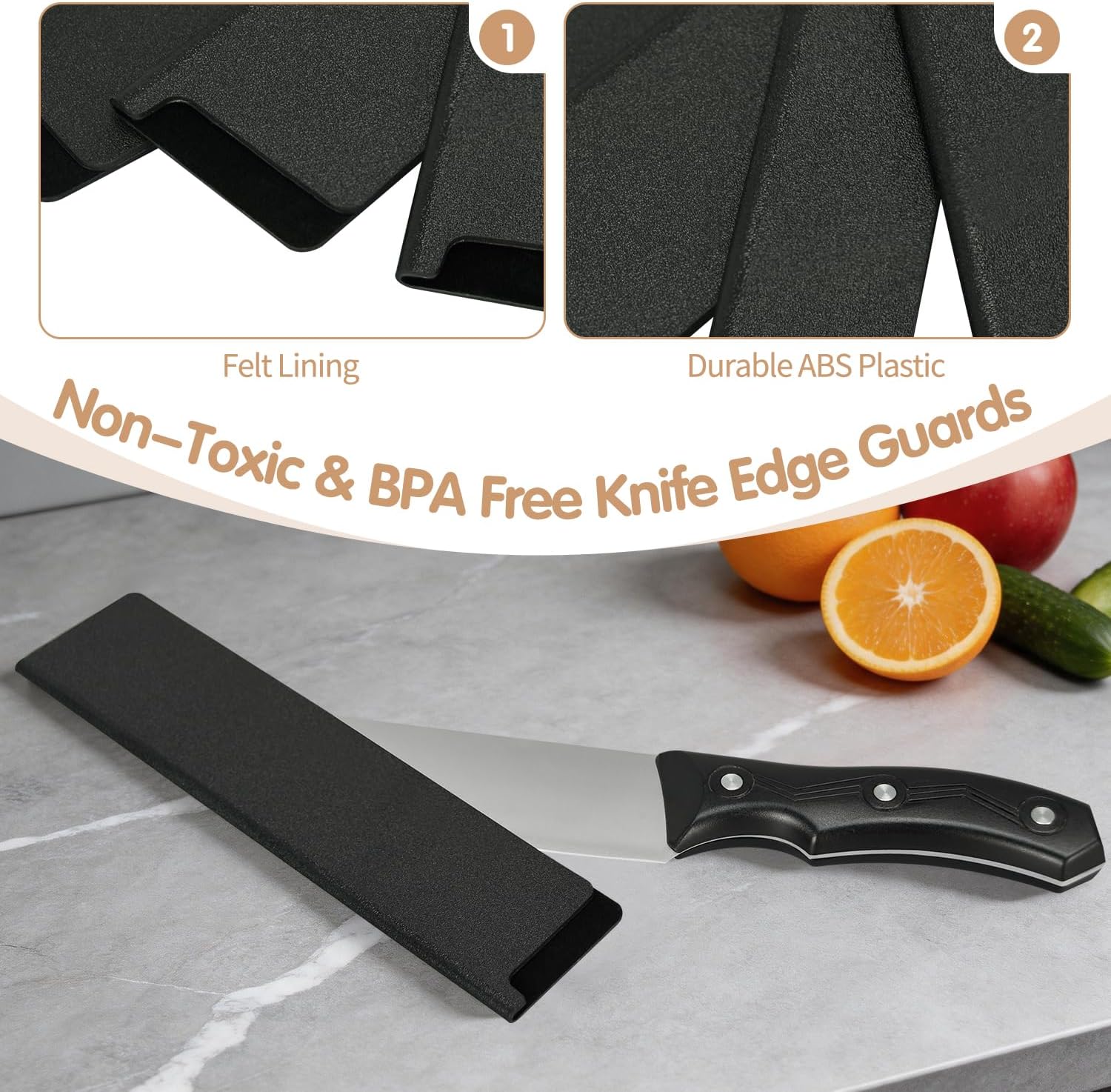 Knife Roll Bag with 5pcs Knife Edge Guards (Knives Not Included) | Portable Knife Storage Bag with 5 Slots, for Home, Traveling, Camping