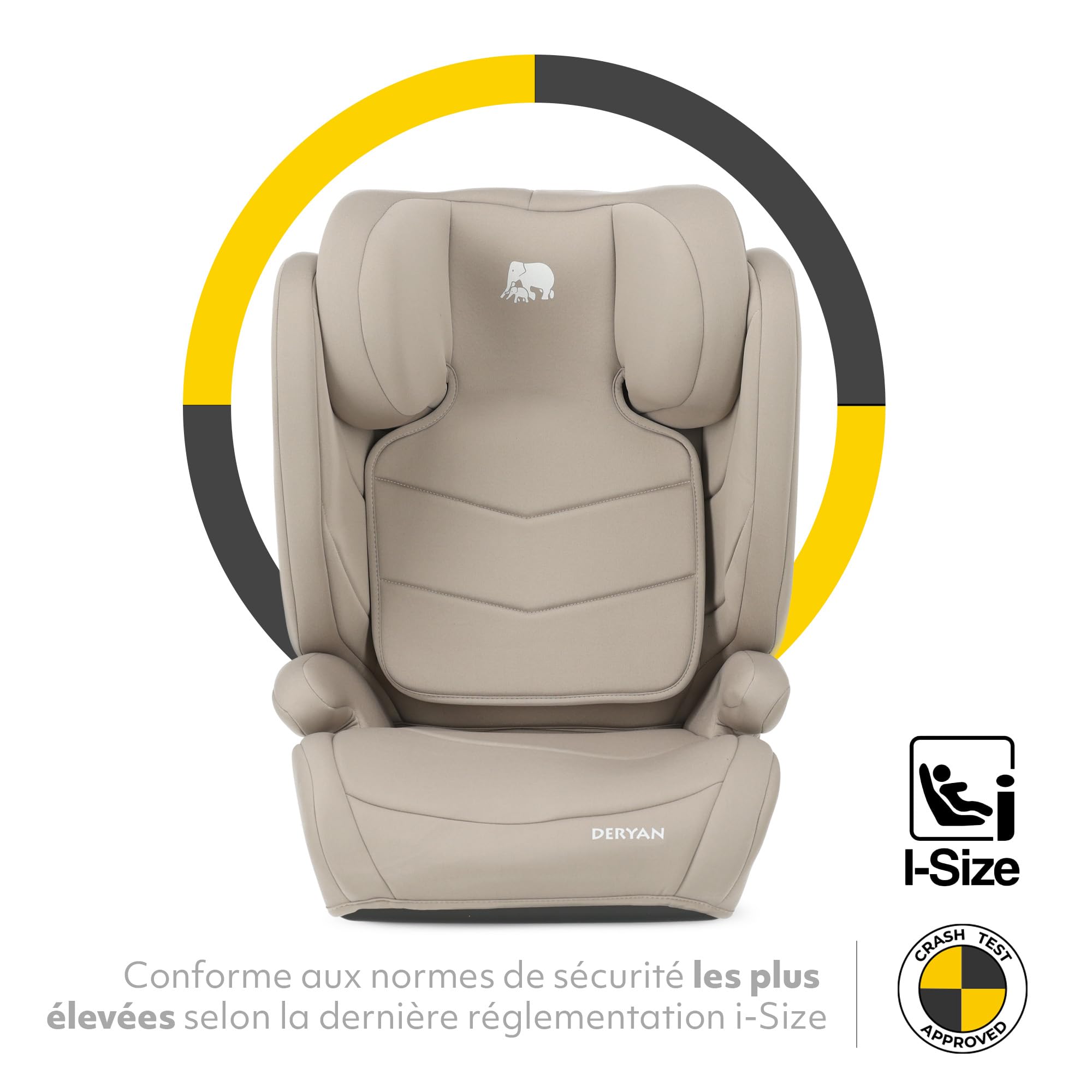 Deryan Rehausseur Voiture Enfant, de 100 à 150 cm (Environ 3,5 à 12 ans 0-36 Kg), Siège Auto groupe 1 2 3, ECE R129, léger, Siège auto bébé, FWF, Nougat