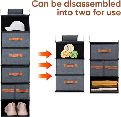 Miniatura 3 de Organizador de armario colgante de 12.6 x 12.6 x 44.1 pulgadas, estantes organizadores de ropa de 6 niveles con cajones y ganchos para organización