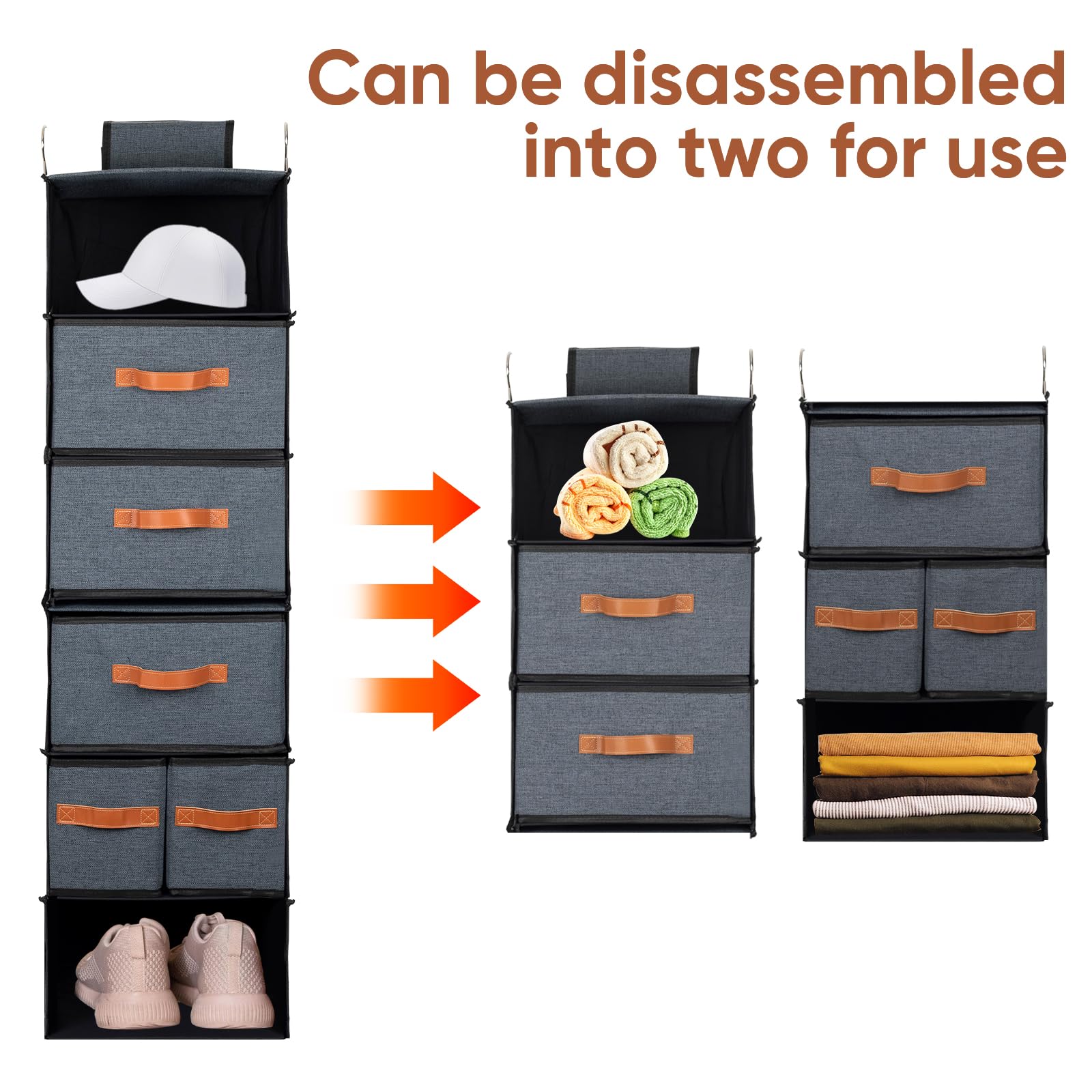 Étagère Suspendue, Rangement Suspendu avec 5 Tiroirs et 7 Compartiments, Étagères Organisateur de Rangement Suspendu Dessus de la Porte pour Chambre, Cuisine, 32 x 32 x 112 cm (Gris Foncé)