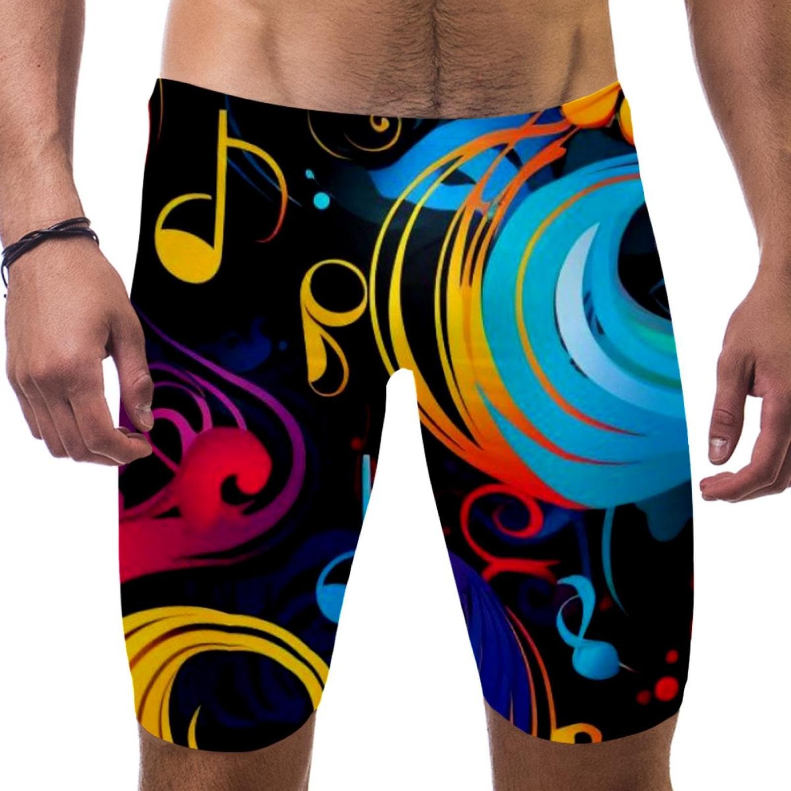 Colorful Music Notes Swimsuit for Men & Boys,Competition Lap Swim Suit, Square Leg Endurance Training