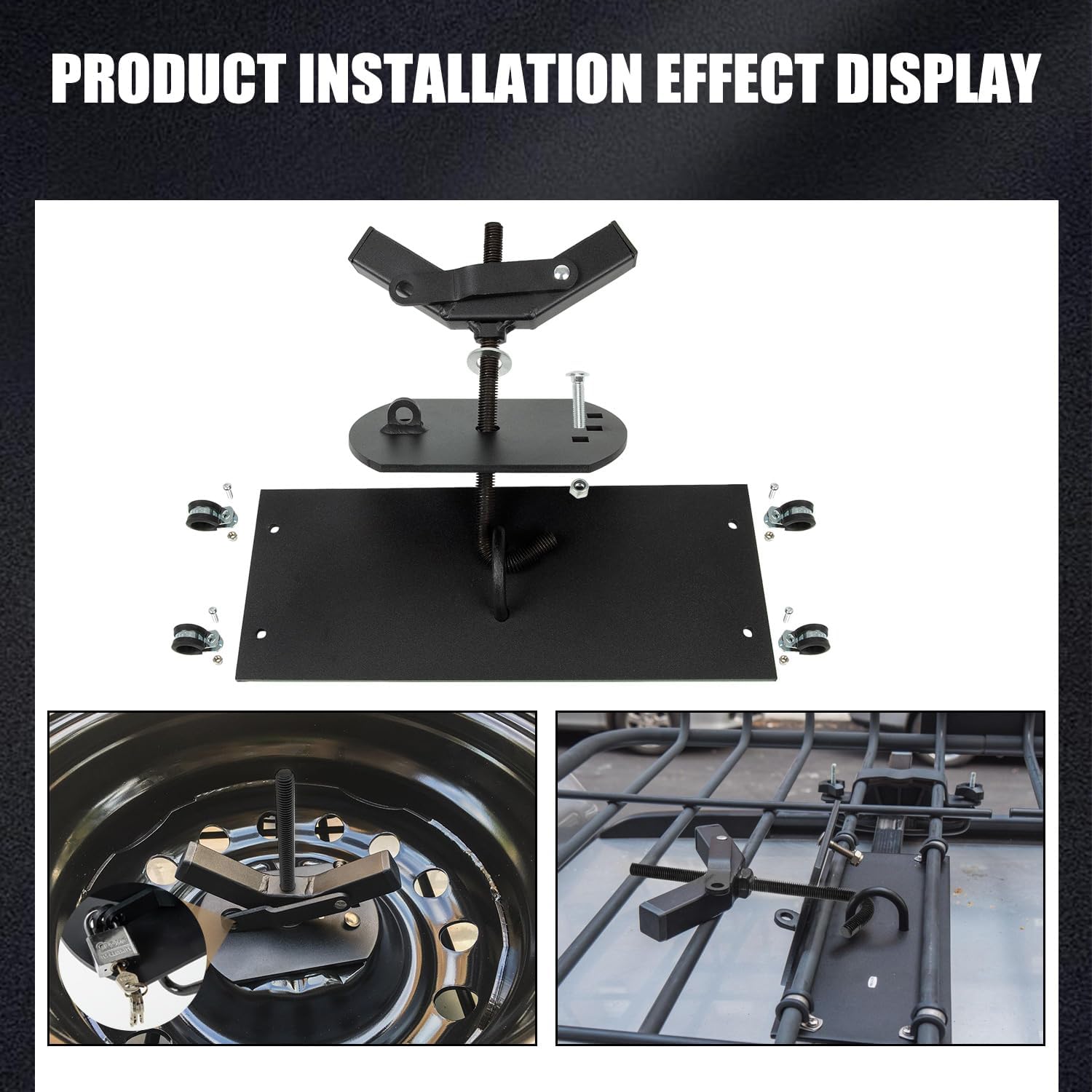 RANSOTO Universal Steel Roof Racks Spare Tire Carriers- Tire Mount Lock for Spare Tires up to 35 inches