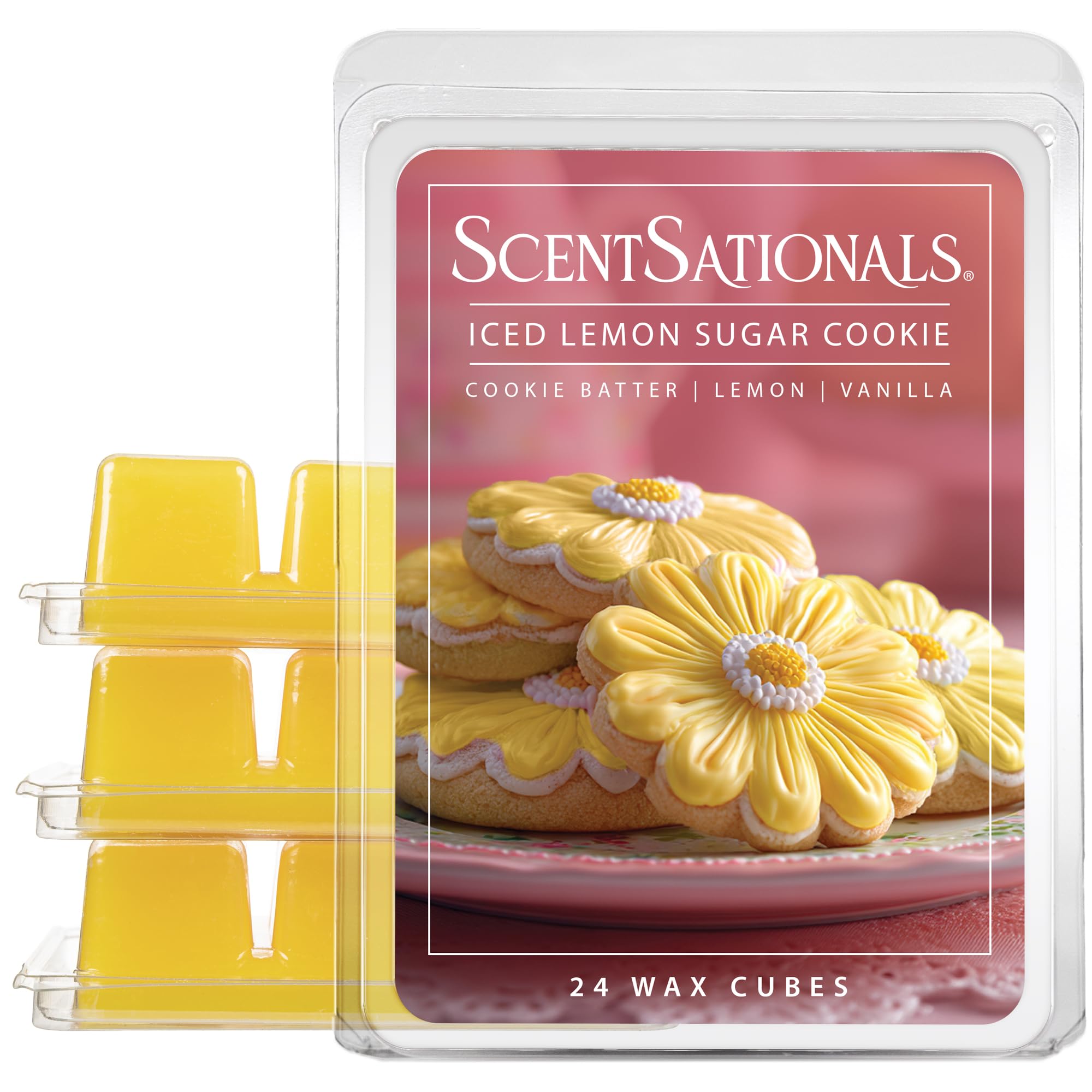 Scentsationals Wax Melts, Wax Cubes Strong Scent - Iced Lemon Sugar Cookies - Long Lasting Scented Melts for Warmer, 10oz (24-Cubes)
