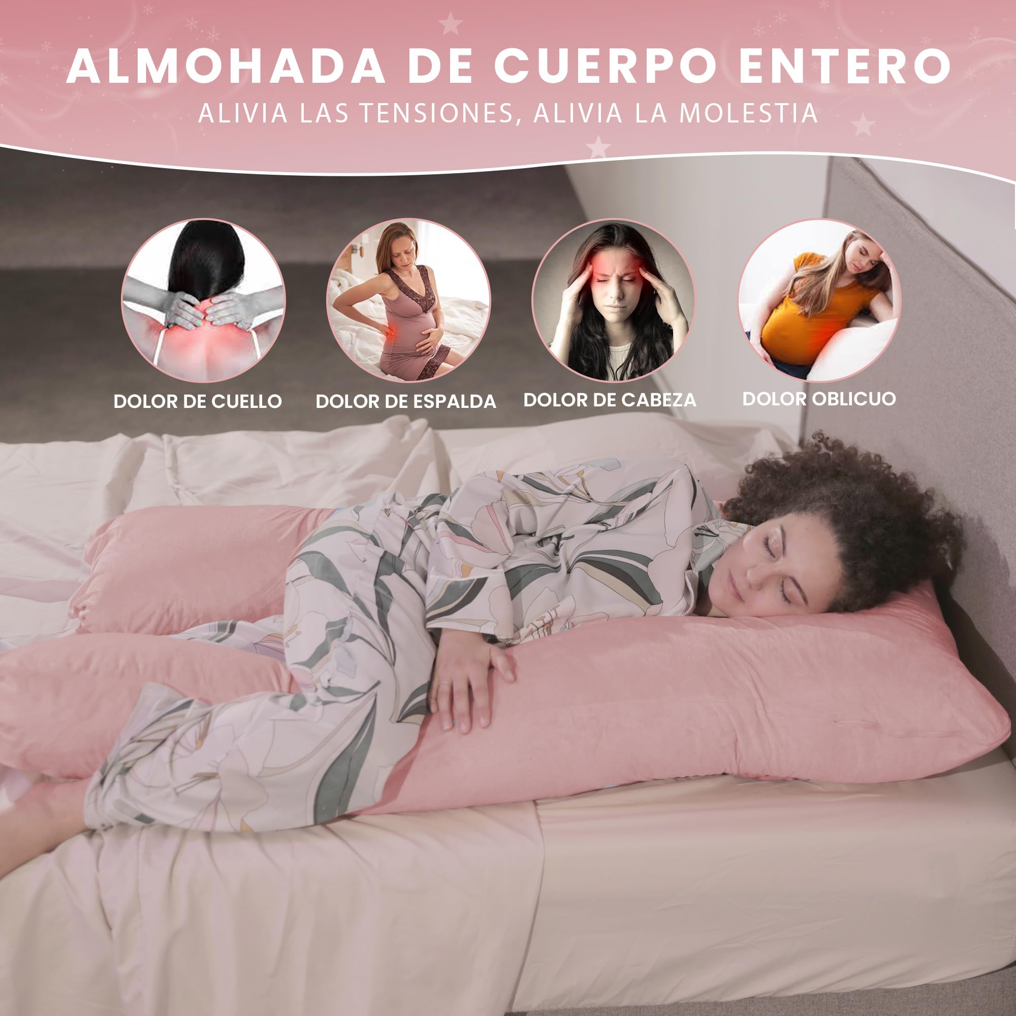 bananair - Almohada Embarazada - Funda Lavable - Cojín Embarazada Dormir y Lactancia en Terciopelo, Suave y Agradable - Relleno de Espuma, Cómodo - Sueño Reconfortante (140 x 80 cm, Algodón, Rosa)