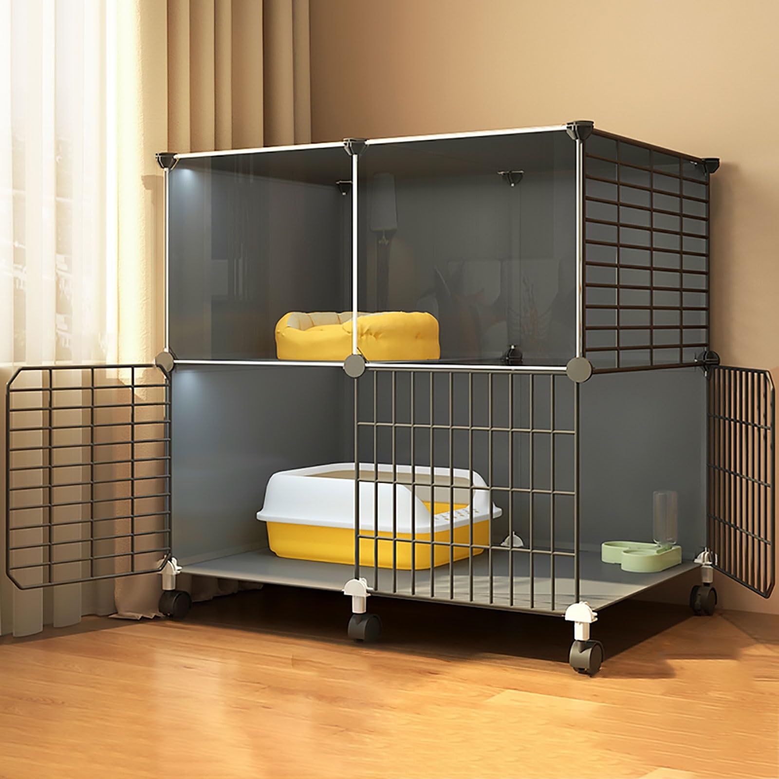 Cage pour chat d'intérieur avec niche spacieuse et parc modulable de 75 cm de long
