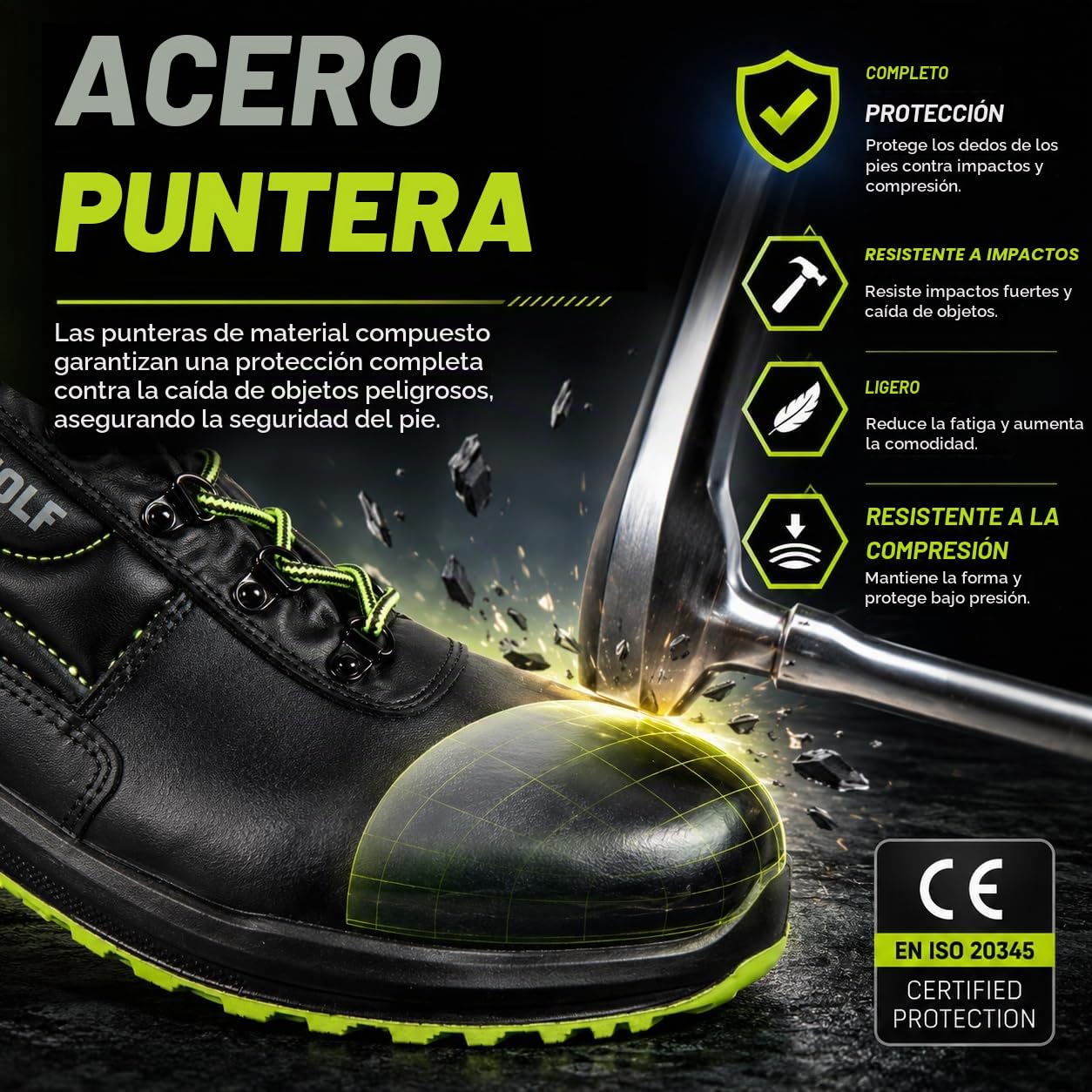BWOLF SPYKE S3 Zapatos de Seguridad para Hombre Zapatos de Seguridad Mujer Impermeables, Resistentes Al Aceite, Antideslizantes, Tecnología De Agarre 4x4