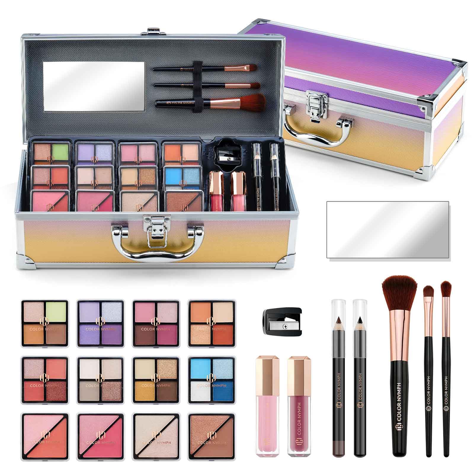 Color Nymph Girls Makeup Kit for Teen | Full Starter Cosmetics Makeup Set With Train Case | Included 32 Colors Eyeshadow, Bronzer, Contour Powder,