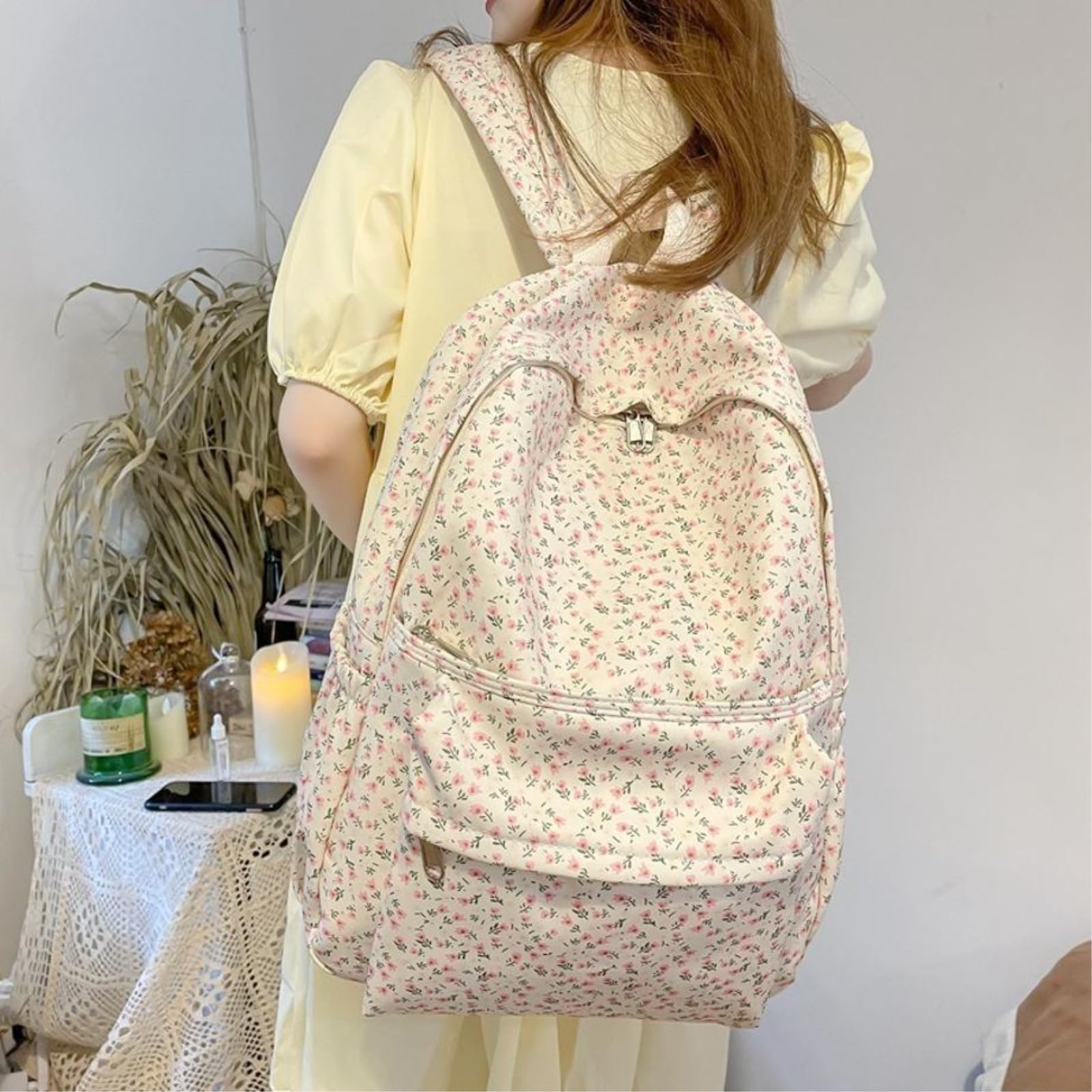 Zaino da Viaggio Rosa Piccolo Florale Stampa Leggero per Ragazze Adolescenti Campus Giornaliero All'aperto Daypack-b