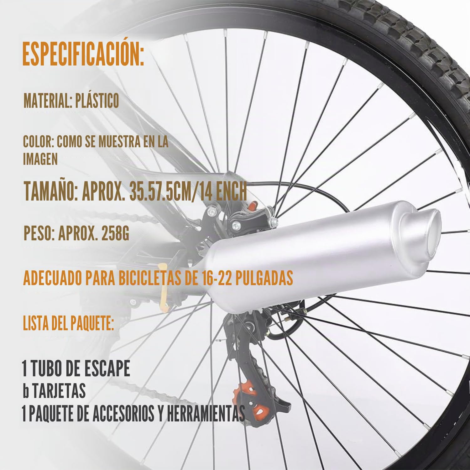 VOBOR Tubo de Escape de Bicicleta TUR-RBO, 100% Energía Manual LED, Kit de Tarjeta de Sonido para Radios de Bicicleta, Apto para Bicicletas de 16-22 Pulgadas