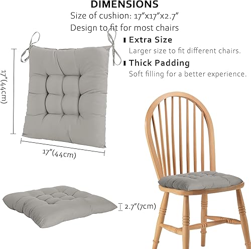 Miniatura 2 de ELFJOY Paquete de 4 cojines para sillas de comedor de 17 x 17 pulgadas, cojines de asiento para sillas de cocina, suaves y cómodos, cuadrados con
