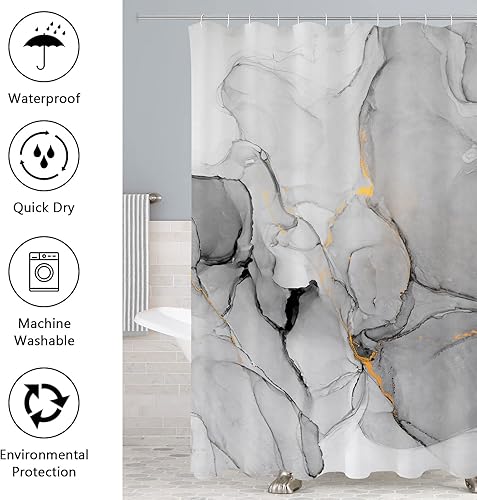 Miniatura 5 de Gibelle Juego de 4 cortinas de ducha de baño con alfombras antideslizantes, cubierta de tapa de inodoro y tapete de baño, juego de decoración de