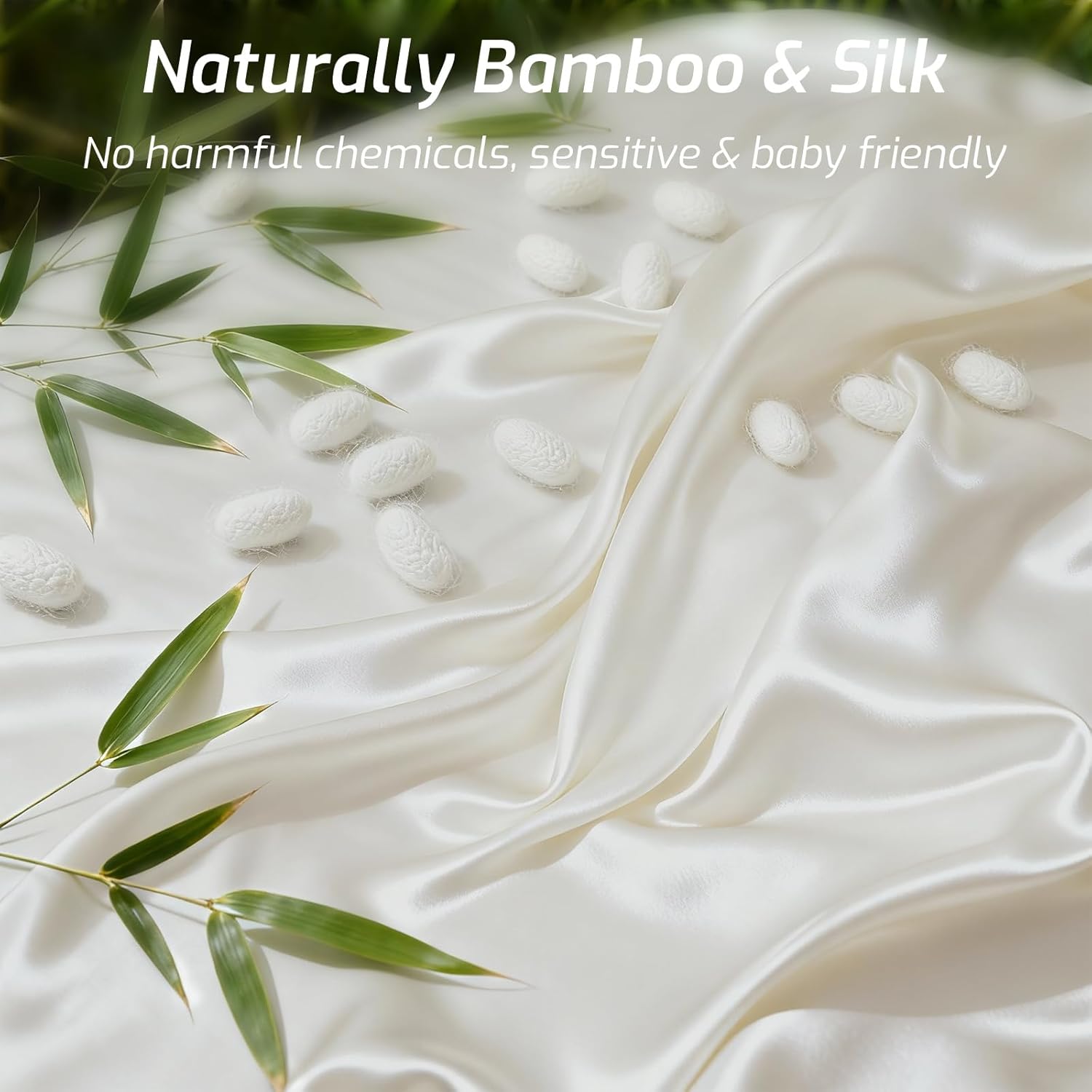 Silver Infused Bed Sheets - 20% Silk Blend Sheet with Self-Cleaning Technology for 3X Freshness Sleep, Luxe Soft Temperature Regulating Cooling Sheets for Hot Sleep (PearlWhite,King)