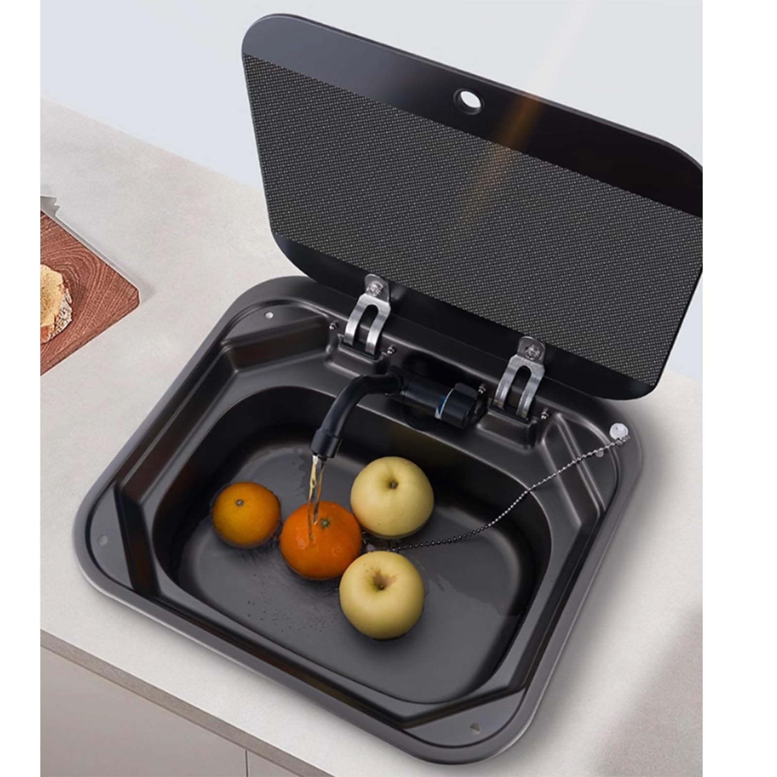 Fregadero De Cocina De Acero Inoxidable Para Autocaravana Con Tapa – Grifo Plegable Cuadrado Para Autocaravana, Preparación De Alimentos, Lavado – Ahorra Espacio Oculto