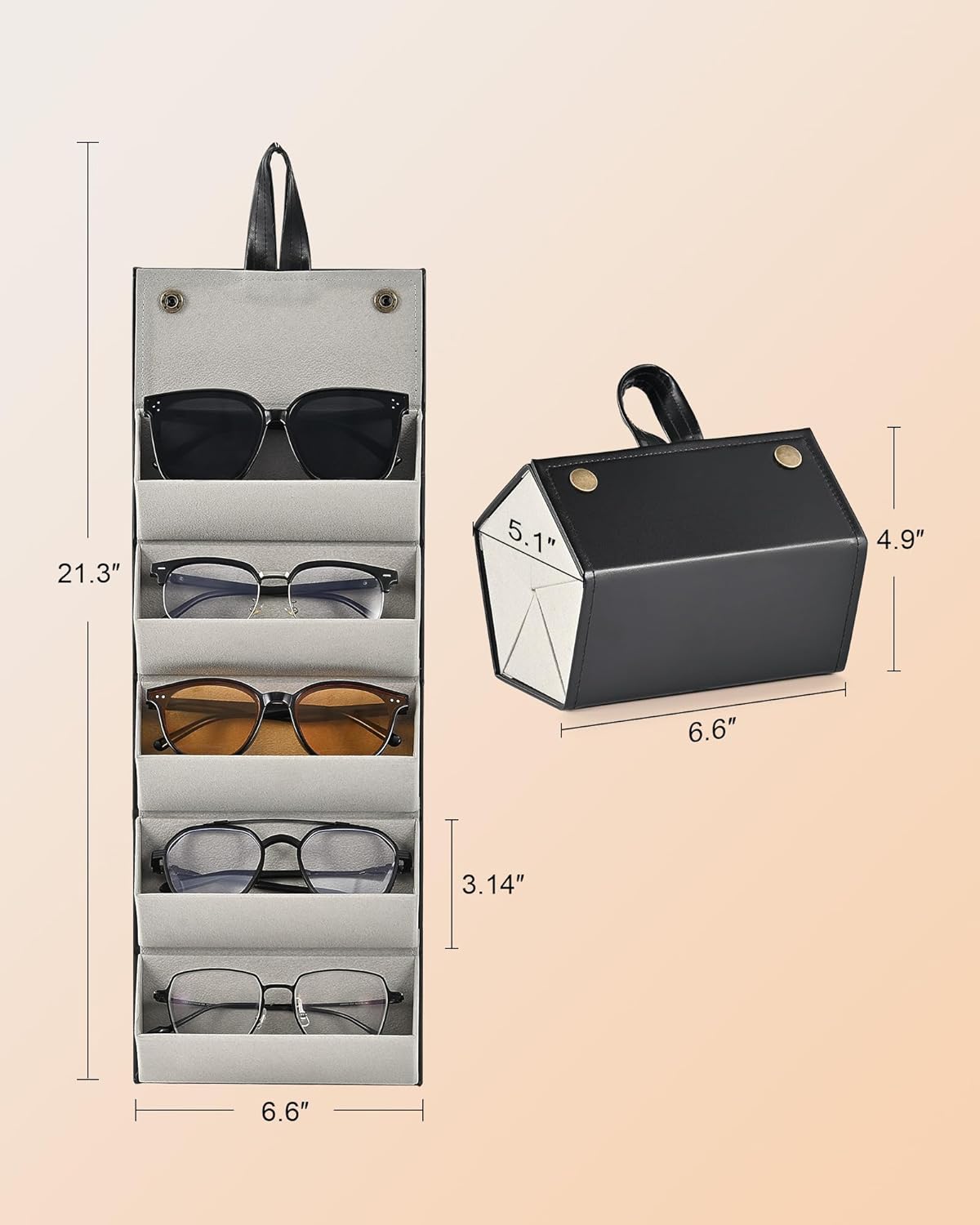 CO-Z Travel Sunglasses Organizer, Foldable Travel Sunglass Case with 5 Slots for Multiple Pairs, Portable Eyeglasses Holder - Image 2