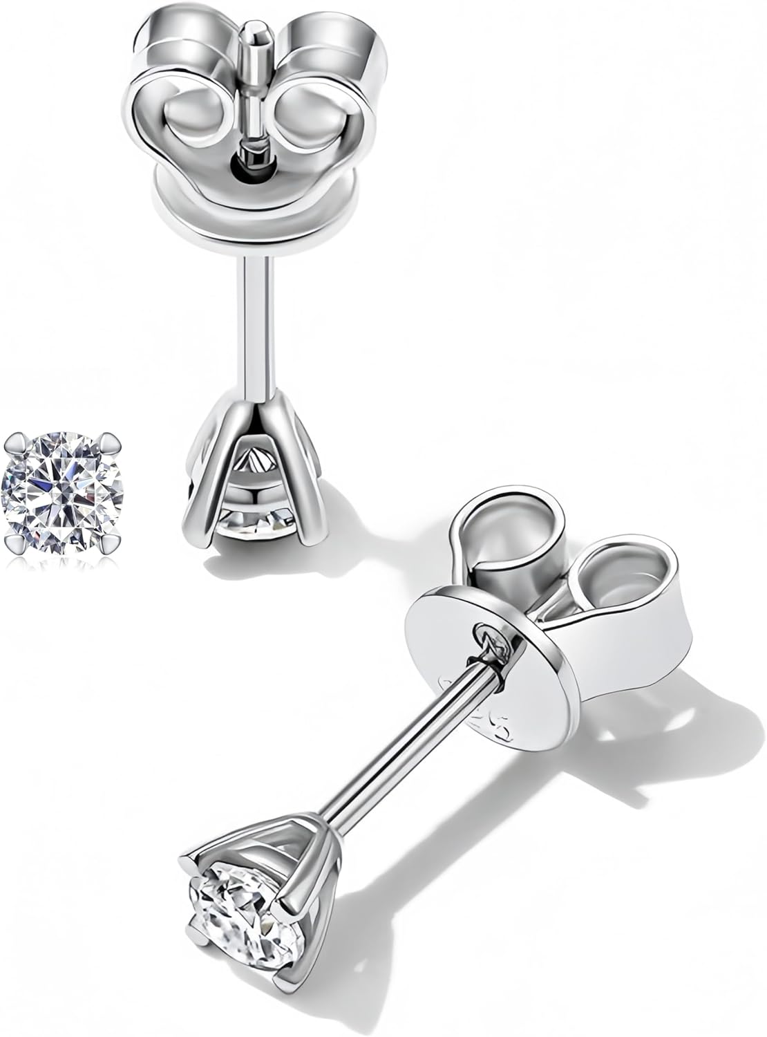 3mm Moissanite Stud Earrings Hypoallergenic 925 Sterling Silver Earring D Color VVS1 Lab Created Moissanite Diamond Studs for Women Men 0.2 Carats(0.1ct*2)-Mini