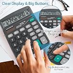 Marte Vanci Desktop Calculator, 12 Digit Calculator with Large LCD Display & Big Sensitive Buttons, Solar & Battery Powered, Standard Function for Office Home School Business Black
