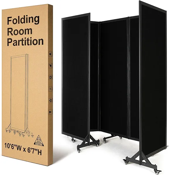 Strongbird Folding Room Partition, Office Partition Dividers, Privacy Divider Wall, Office Divides, 10'6"W x 6'7"H,Black