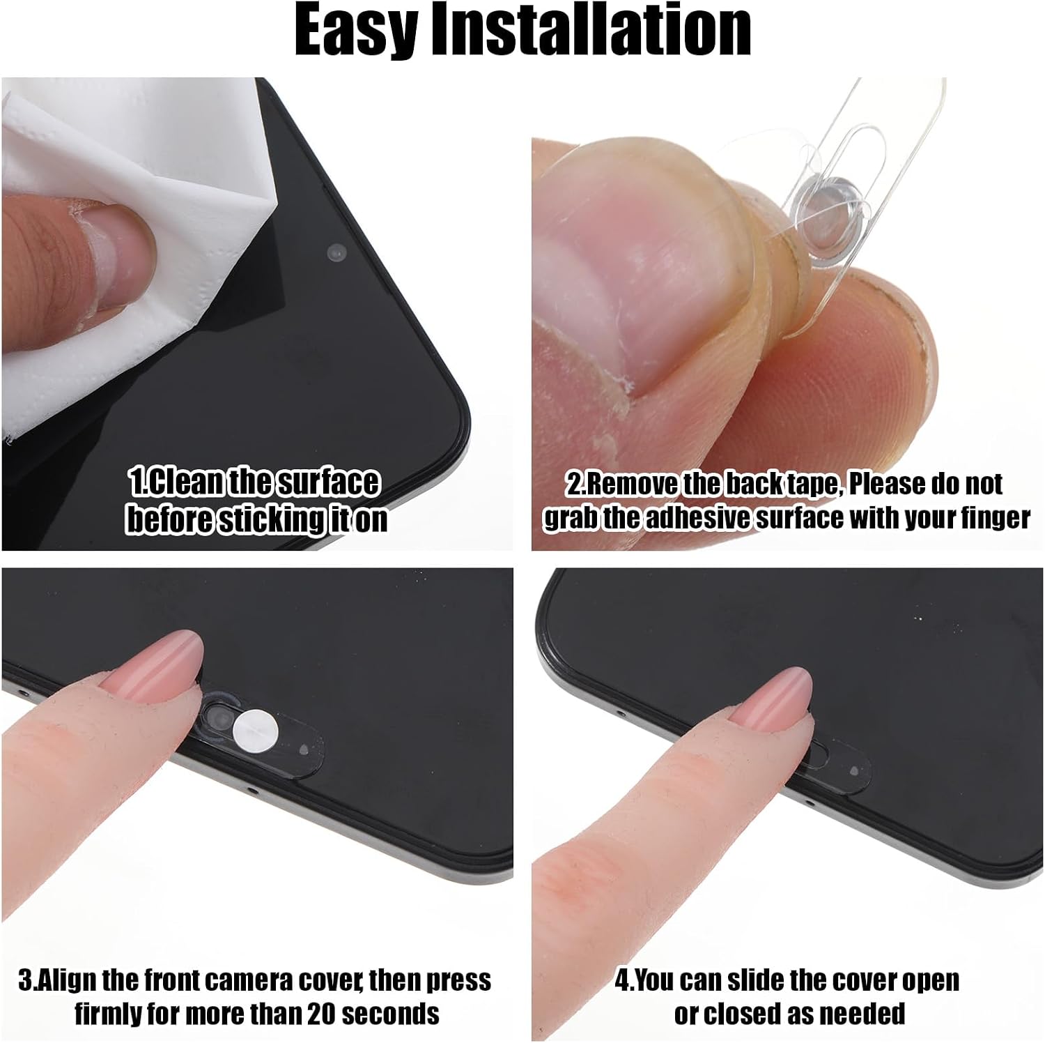 Smartphones Webcam Cover Protect Privacy, Front Camera Cover for Phone, Webcam Blocker for Single Front Camera, Privacy Slider Protects Your Phone Security, 2 Pack-Black
