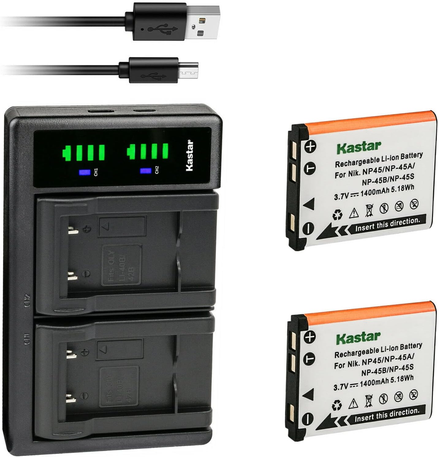 Kastar 2-Pack Battery and LTD2 USB Charger Compatible with Fujifilm NP45 NP-45A NP-45B NP-45S Fujifilm FinePix JX700 FinePix JX710 FinePix JZ100 FinePix JZ110 FinePix JZ200 FinePix JZ250 FinePix JZ260
