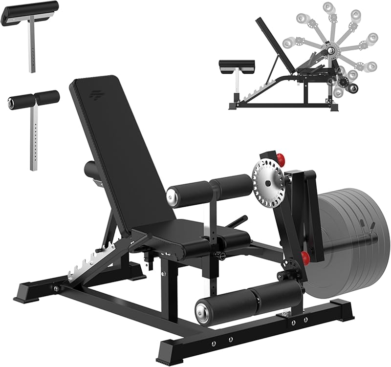 Finer Form GLX Adjustable Weight Bench with Leg Extension and Curl Machine | 1,200 lb Bench Capacity, 330-Lb Leg Extension Capacity, FID Design, Preacher Pad, Full-Body Training, Workout Chart Included