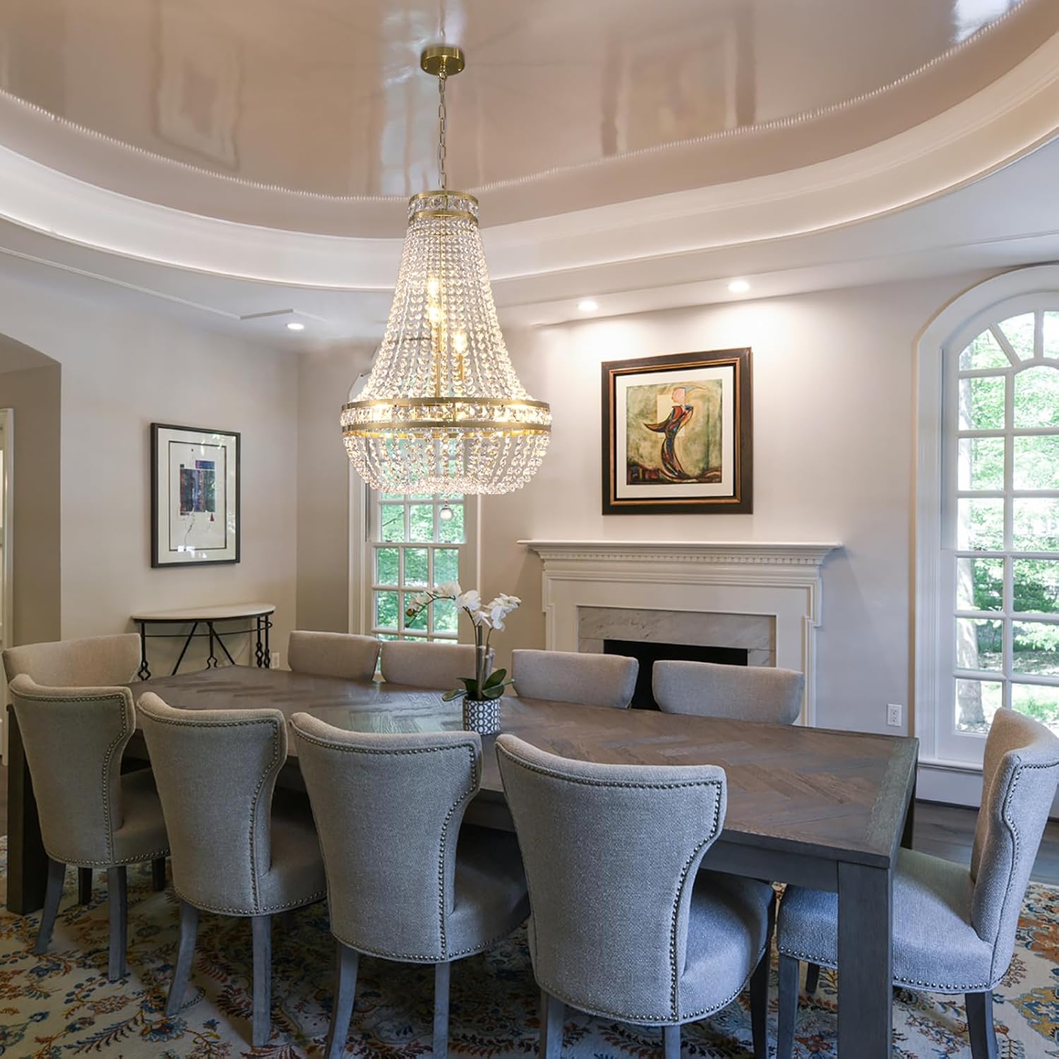 Wellmet Crystal Chandelier Light, 8 Lights French Empire Chandeliers Lighting Ceiling Fixture Hanging Pendant for Dining Living Room Foyer Kitchen Bedroom Entryway, 20''W (Brass, 20)