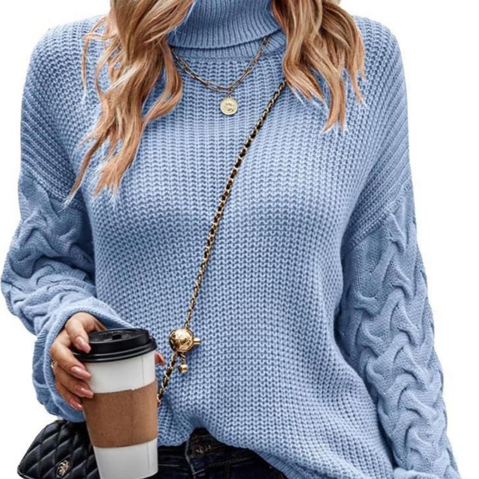Greabuy Maglione lavorato a maglia a trecce a tinta unita da donna a maniche lunghe autunno inverno pullover felpa per donna maglione casual camicie da donna maglioni da donna felpe a maglia leggere,