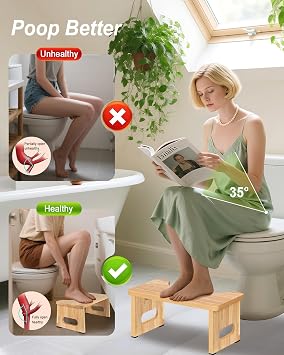 Foldable Toilet Potty Stool for Adults, 7 Wood Portable Squatting Poop Foot Stools, Bathroom Non-Slip Toilet Assistance Step Stool, Poop Stool for Proper Sitting Sosture During Defecation