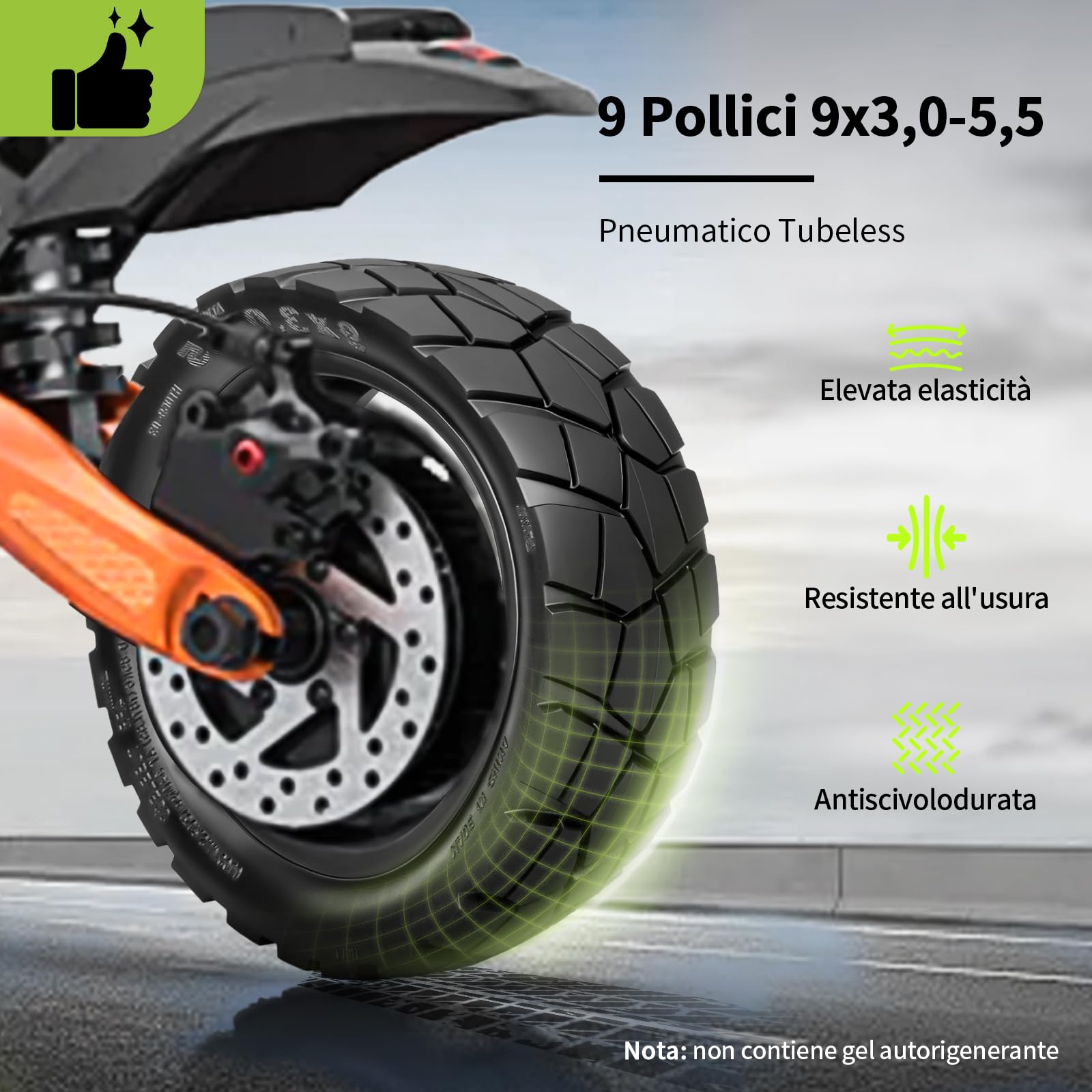 Pneumatico Tubeless 9x3.0-5.5 per Kukirin G2 Pro (Nuova Versione) Monopattino Elettrico 9 Pollici Pneumatico di Ricambio, Pneumatico a Vuoto (1 Pezzo)