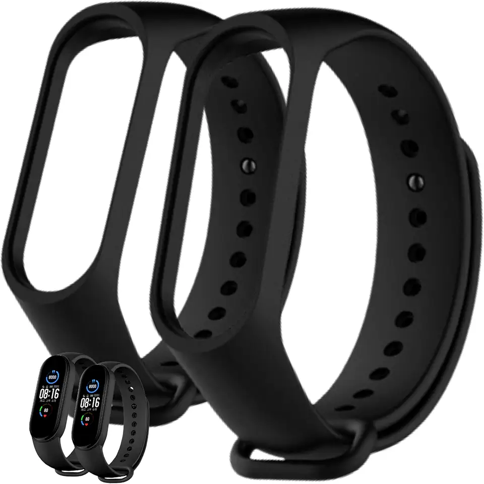 Kit 2 Pulseiras Pretas MI Band 5 6 e 7 Smartband em Silicone Ajustável Encaixe Perfeito Bracelete Reposição