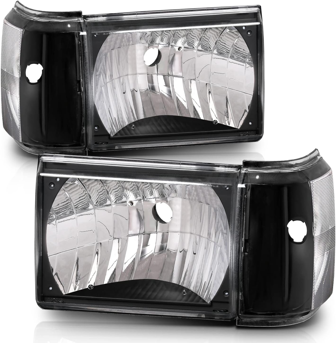 M-AUTO Headlights Assembly Compatible with 1987-1991 Ford Bronco F-150 F-250 F-350, Driver and Passenger Side, Black Housing Clear Lens FO2502104 FO2503104