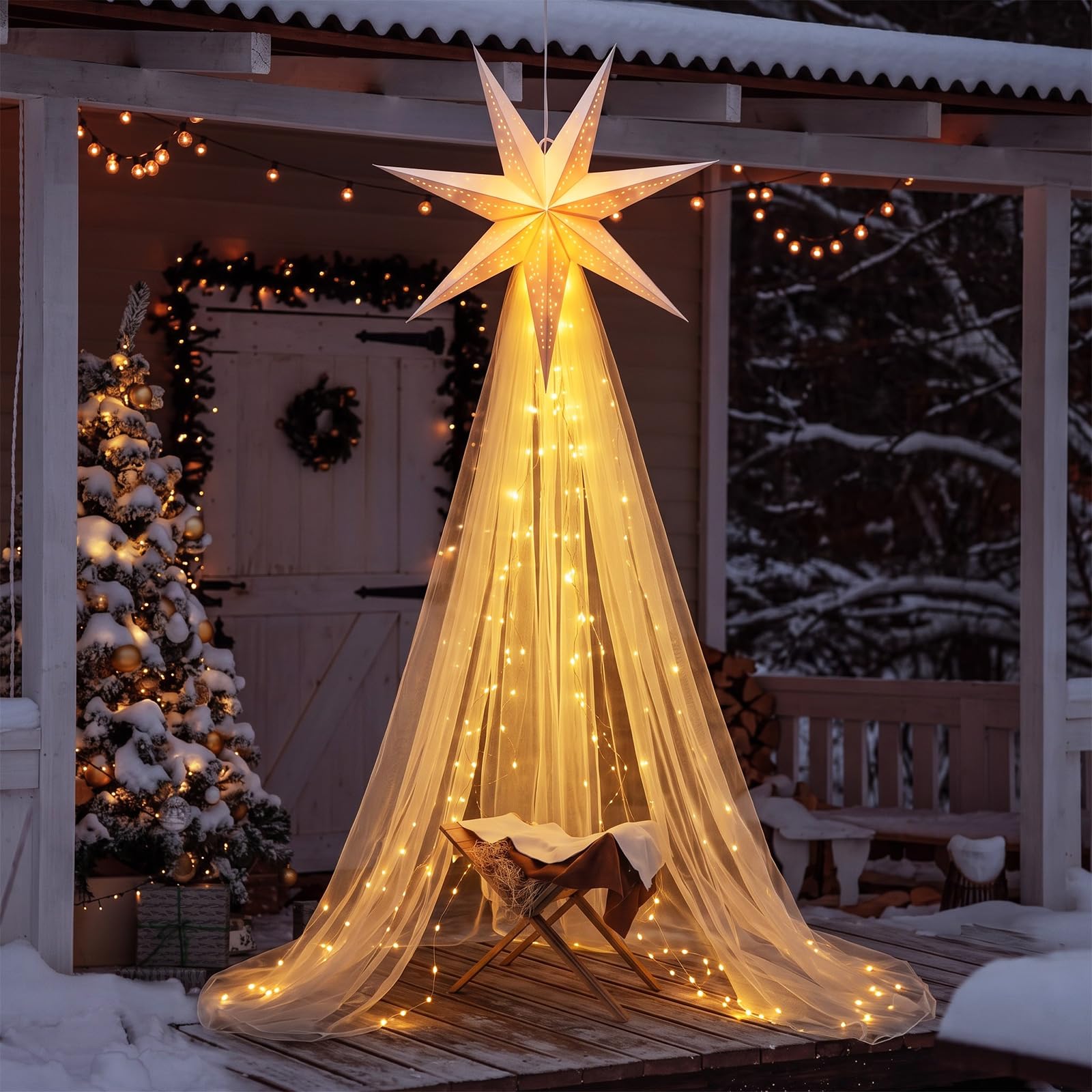 Pinkunn Crèche de Noël éclairée - Grande crèche de Noël en bois - 40,6 cm - Décoration de Noël - Crèche de Noël - Décoration d'intérieur et d'extérieur