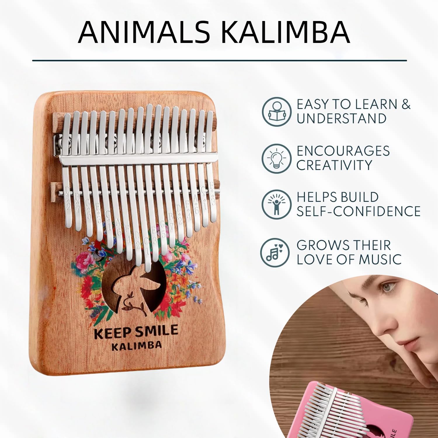 Kalimba - Pianoforte da pollice con 21 tasti/17 tasti, strumento musicale portatile per principianti, regalo musicale per gli amanti della musica (coniglietto, grande)