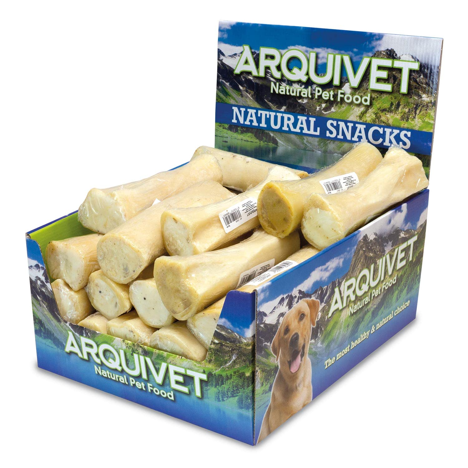ARQUIVET Hueso de búfalo Relleno de Grasa de Oveja - 16 cm - Caja expositora de 20 Unidades - 4.600 g - Snack Natural para Perros