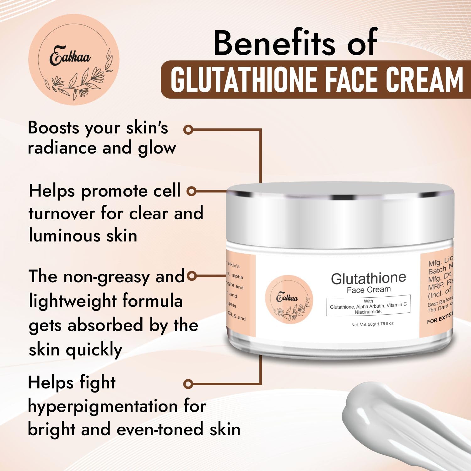 Eabhaa Glutathione Face Cream 50g + Vitamin C Mattifying Moisturizer 100ml 