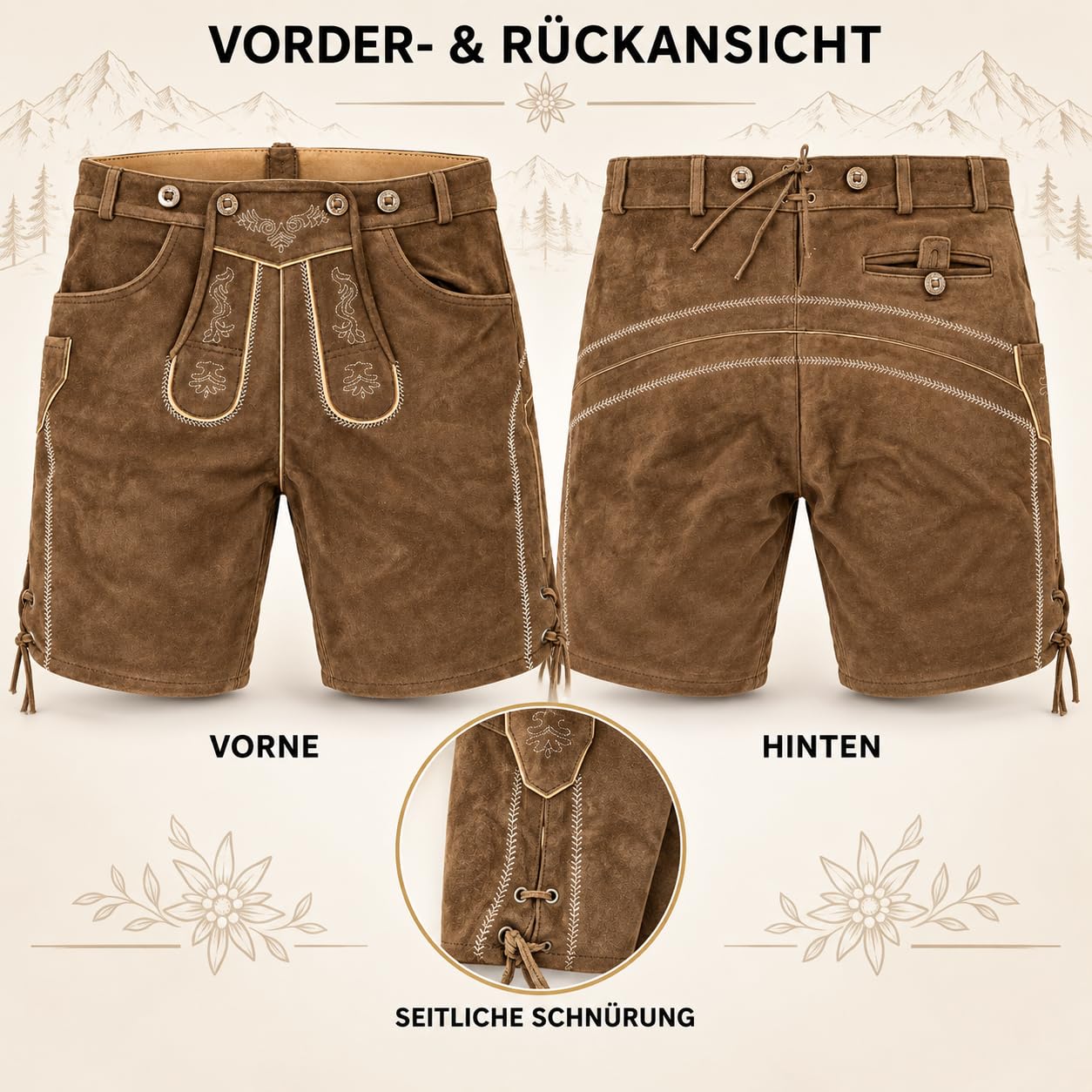 Premium Lederhose für Herren - Elegante Trachtenhose Gr.46-60 - Designer Lederhosen