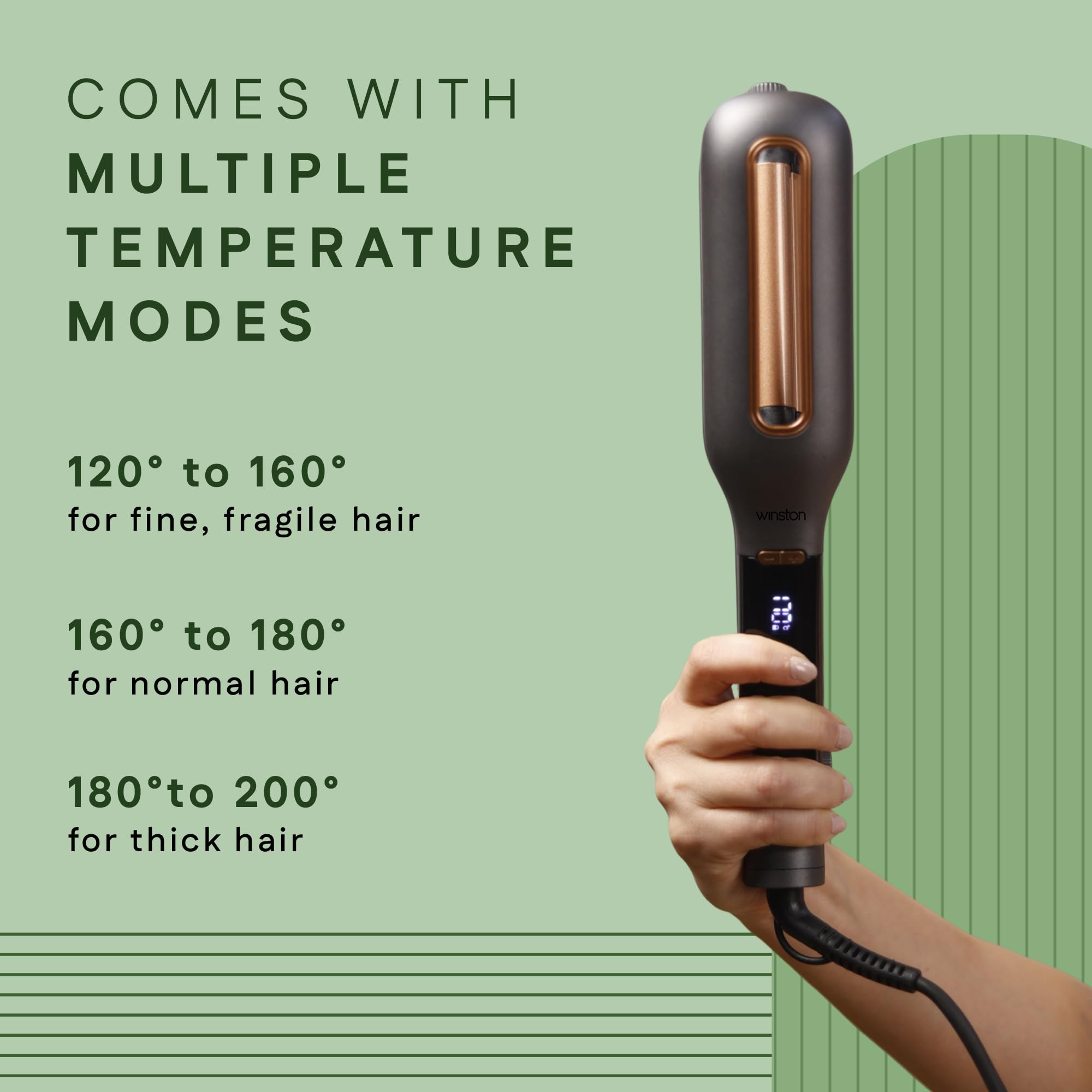 WINSTON Professional Hair Waver for Women - Adjustable Ceramic Wave Barrels (18mm/22mm/26mm), Instant Heat with LCD Display, Deep Waver Curler Machine for Frizz-Free Beach Waves - Image 3 thumbnail