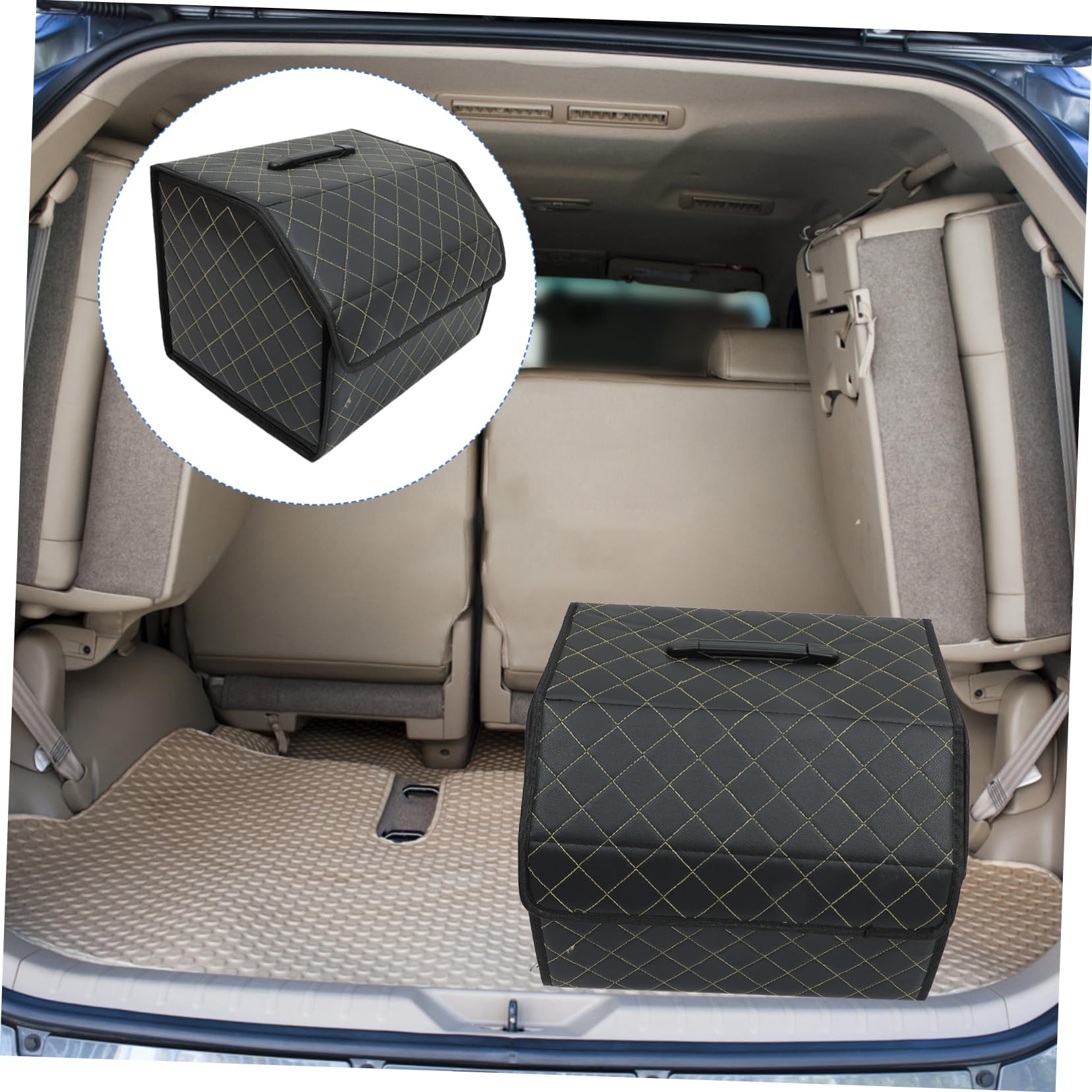Organizer Nero Cuoio Pieghevole in Auto Portabagagli | Scatola Auto Bagagliaio, Multiuso Riutilizzabile, Stile Elegante e Lussuoso