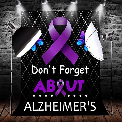 Miniatura 5 de FHZON No te olvides del telón de fondo de Alzheimer, arte negro para porche, accesorios de cabina de fotos de mariposa morada, suministros de fondo