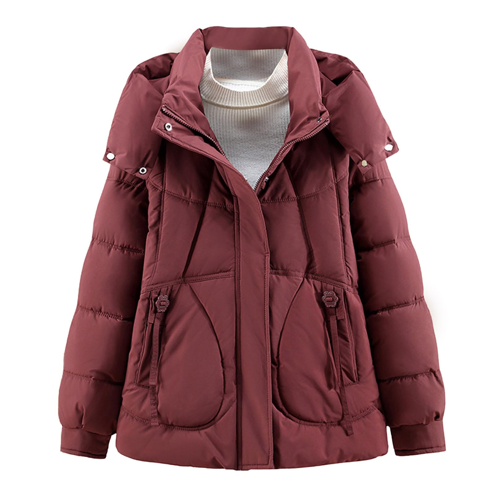 Chaqueta Mujer Abrigo Entretiempo Invierno Cazadora Plumiferos，Chaqueta Elegante Invierno Capucha Corta Acolchada Cálida Ligera Resistente Aislamiento Térmico Clima Frío Mujer