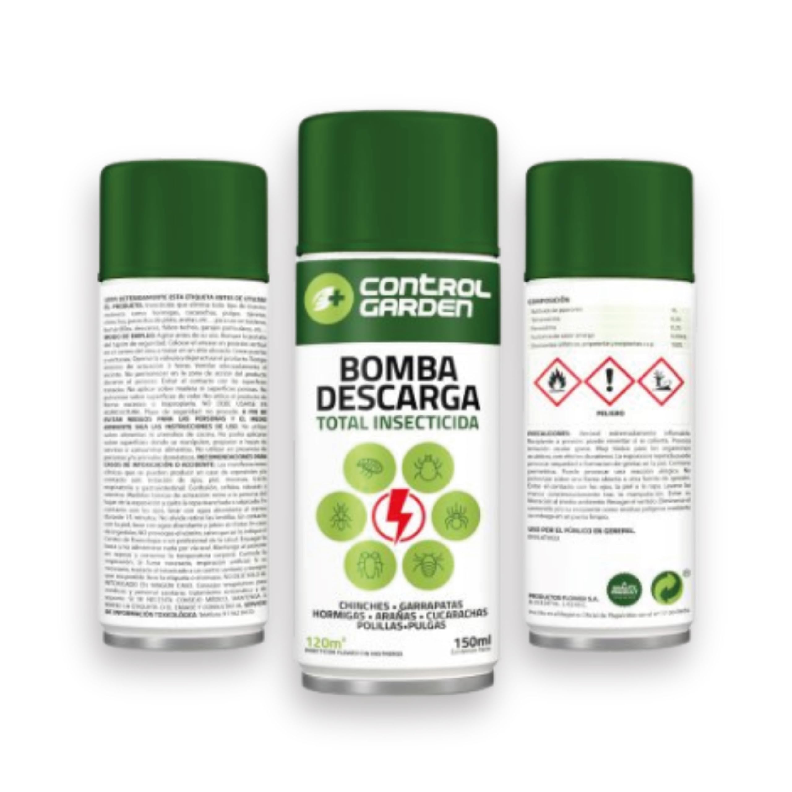 CONTROL GARDEN Pack 12 Insecticida Descarga Total 150 ML Interior y Exterior | Repelente Anti Insectos: Chinches, Ácaros, Hormigas, Arañas... | Fungicida Larvicida Ovicida Bomba de Humo Espacio 120 m2