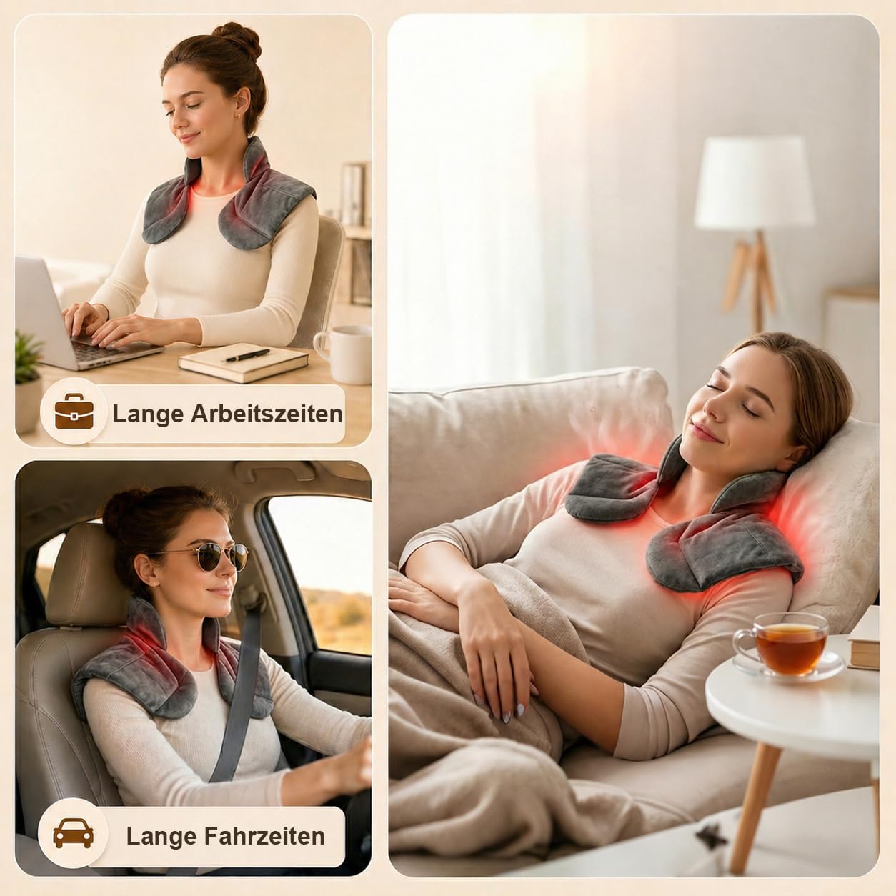 Körnerkissen Nacken, Nacken Wärmekissen mit 100% natürlicher Füllung, Kirschkernkissen Mikrowelle für Wärme-/Kältetherapie, Geschenk für Familie & Freunde (Grau)